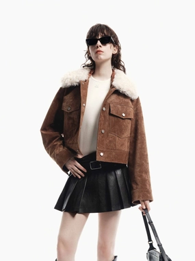 Faux Suede Cropped Jacket Morning Commute Gear Snow Block