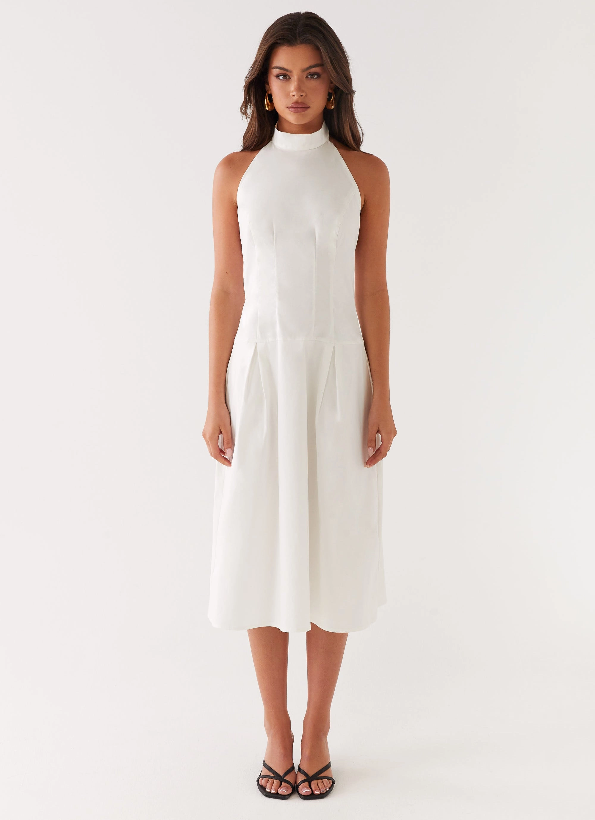 Calla Halter Midi Dress - White Chic Fit Wear Unlined Look