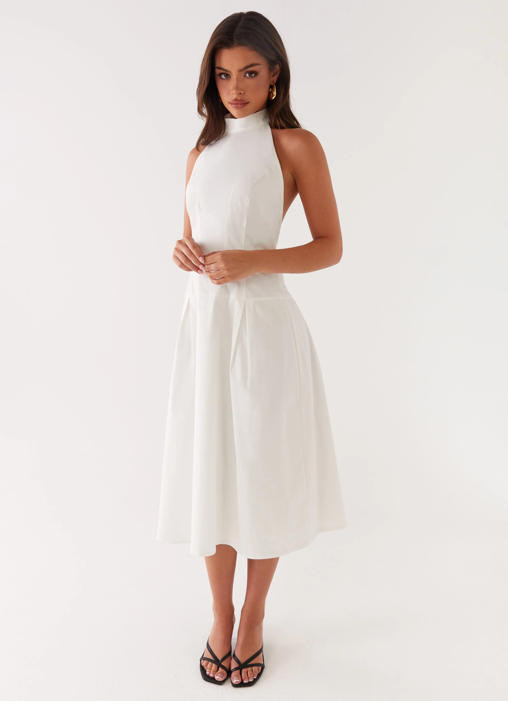 Calla Halter Midi Dress - White Gentle Look