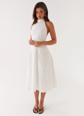 Calla Halter Midi Dress - White Gentle Look