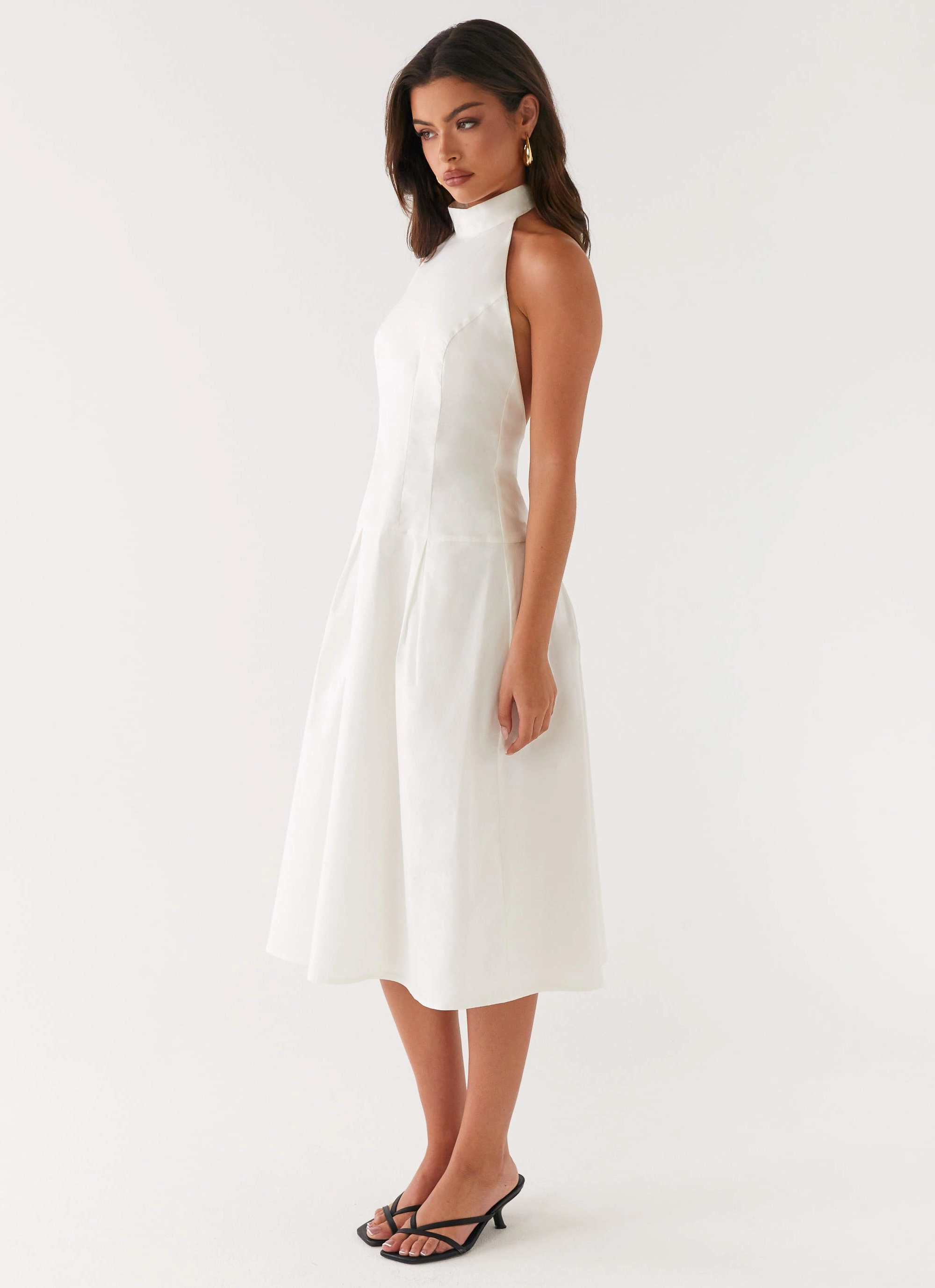 Calla Halter Midi Dress - White Flattering Design Wear Rose Flush