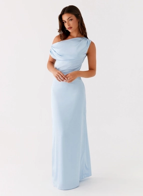 Shine Soft Low Maintenance Heart Of Glass Satin Maxi Dress - Blue