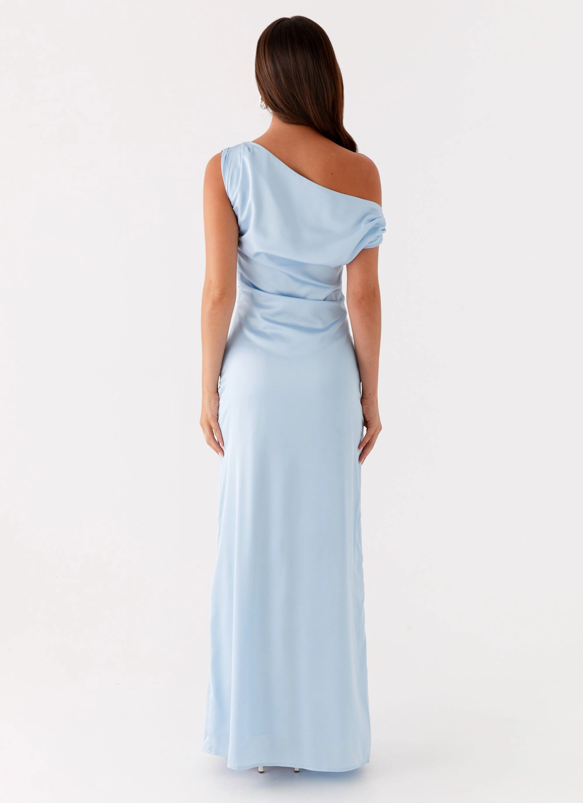 Confident Mood Button-front Heart Of Glass Satin Maxi Dress - Blue