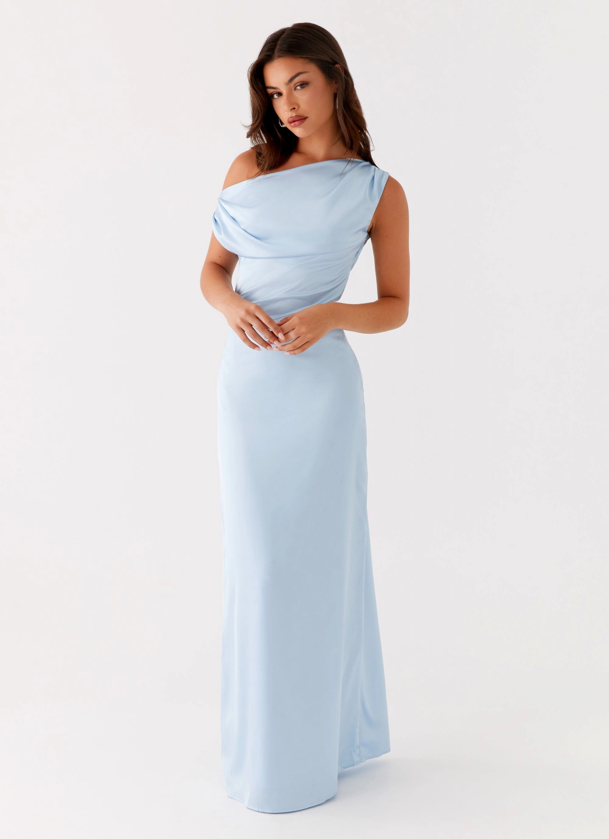 Shine Soft Low Maintenance Heart Of Glass Satin Maxi Dress - Blue
