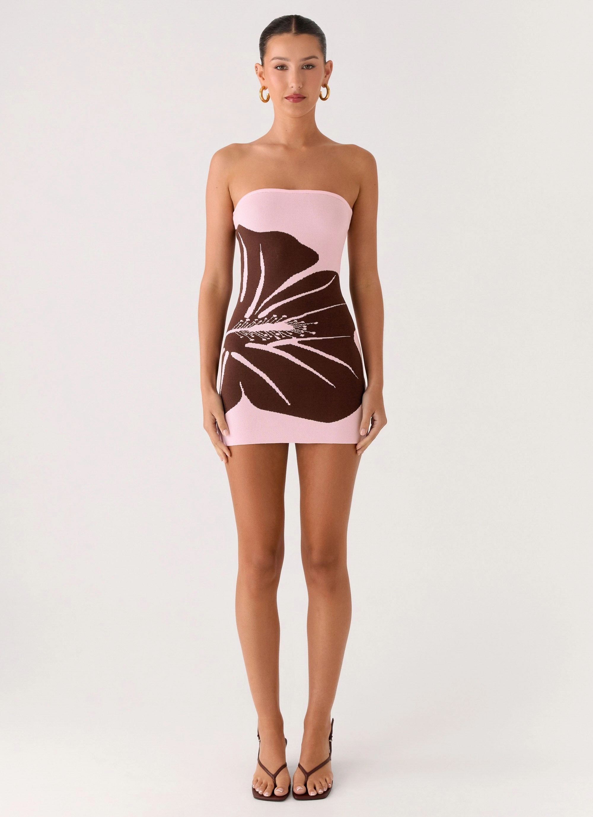 Grace Vibe Kader Strapless Knit Mini Dress - Espresso Meadow