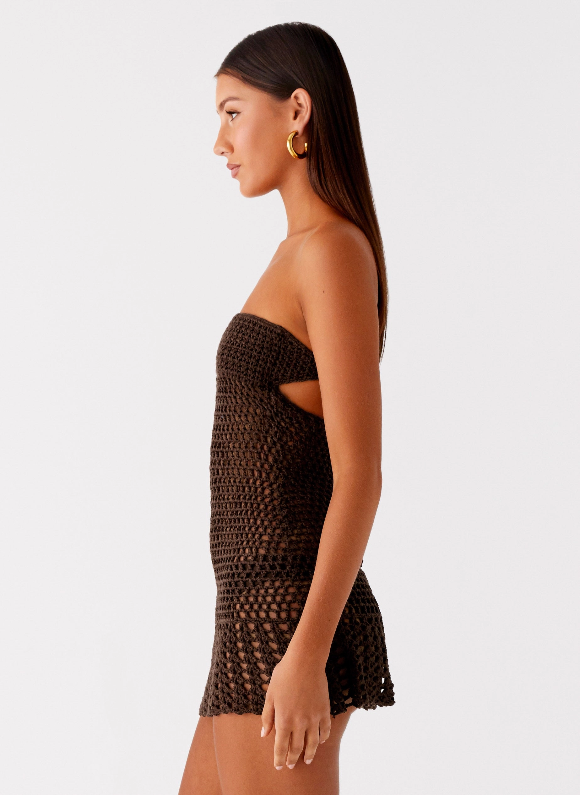 Clean Touch Kaiane Strapless Crochet Mini Dress - Chocolate