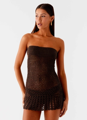 Kaiane Strapless Crochet Mini Dress - Chocolate Pleat Breeze AntiStaticMaterial