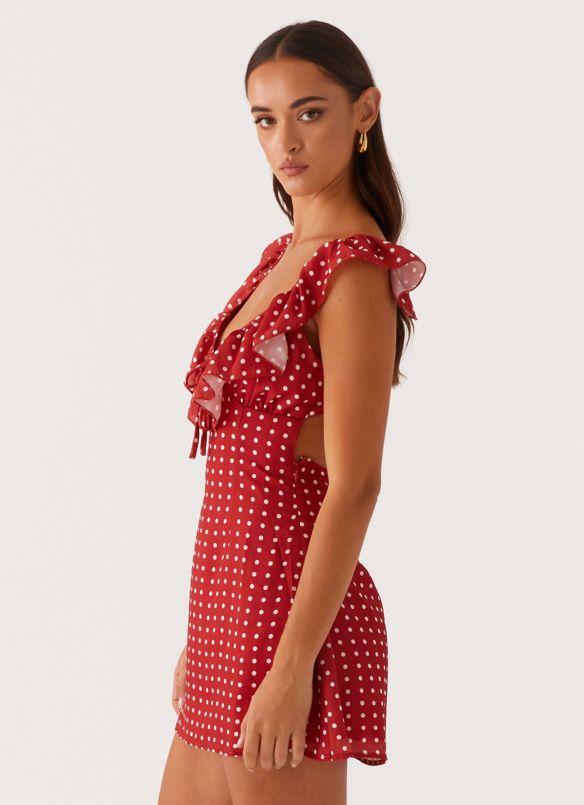 Relax Feel Adrina Ruffle Mini Dress - Red Polka Dot