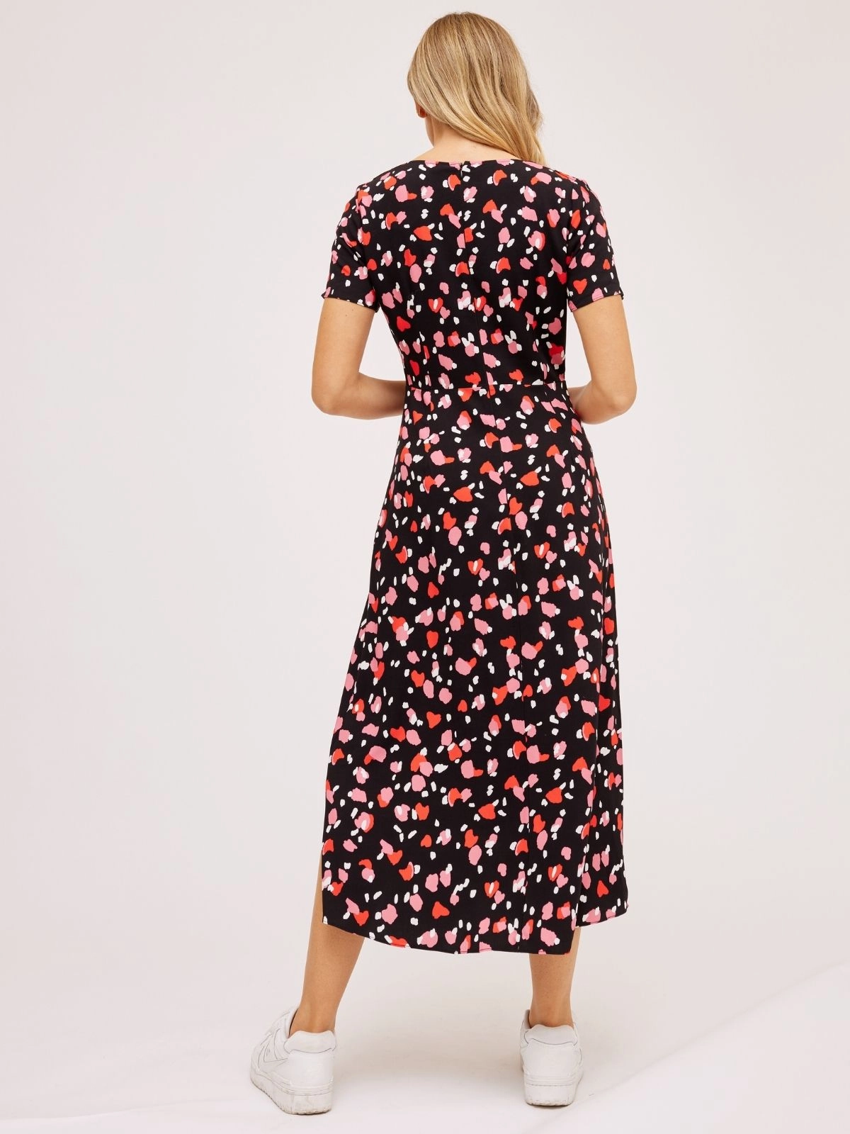 Limited-Edition Side Ruching Winnie V Neck Midi Dress / Abstract Heart
