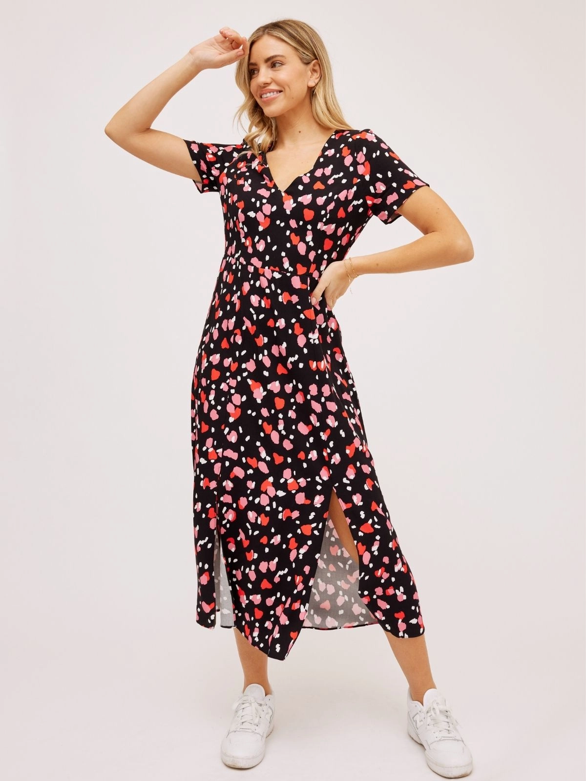 Winnie V Neck Midi Dress / Abstract Heart Party Perfect Mom Chic