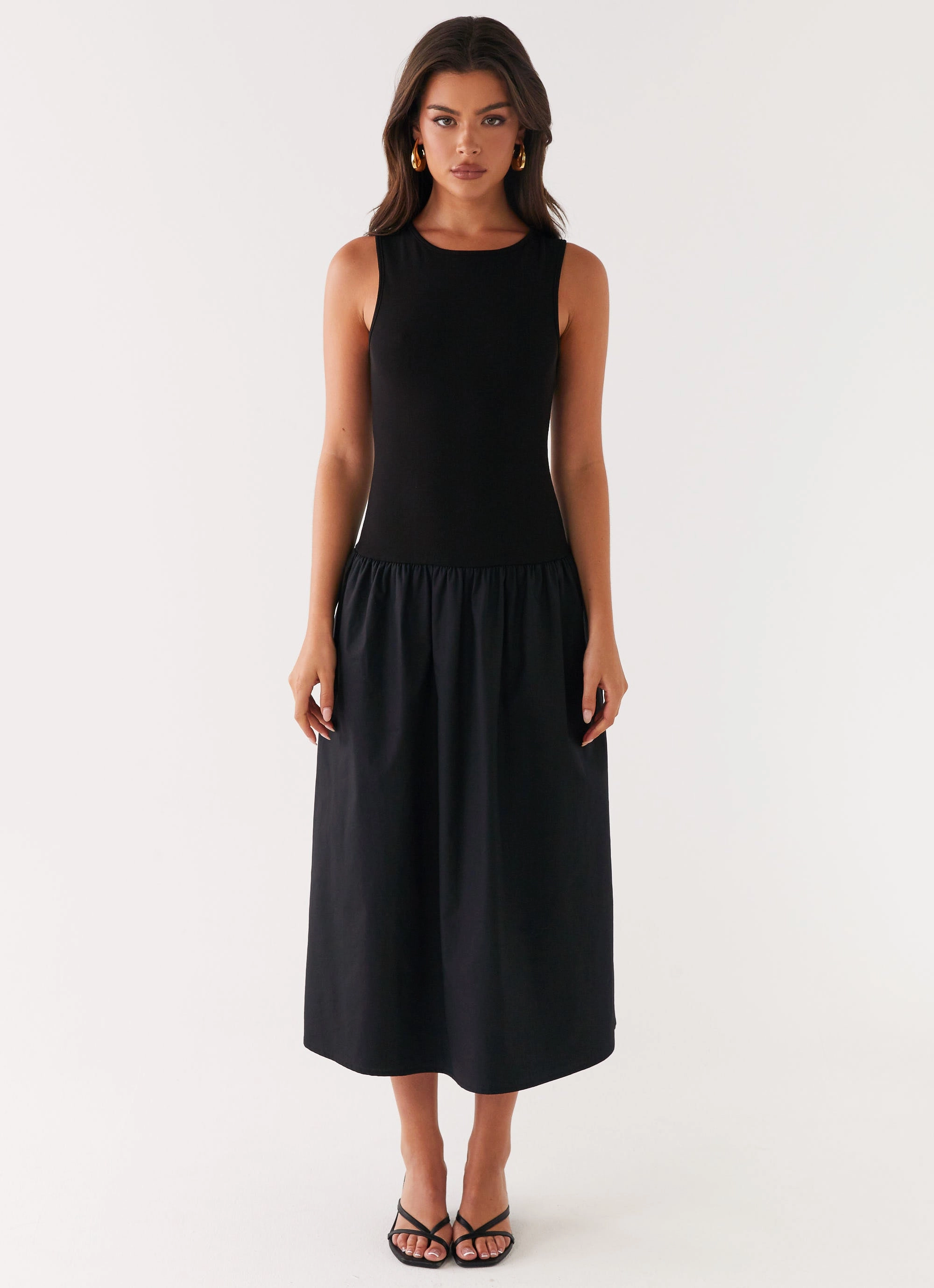 Fitted Neat Duchess Midi Dress - Black