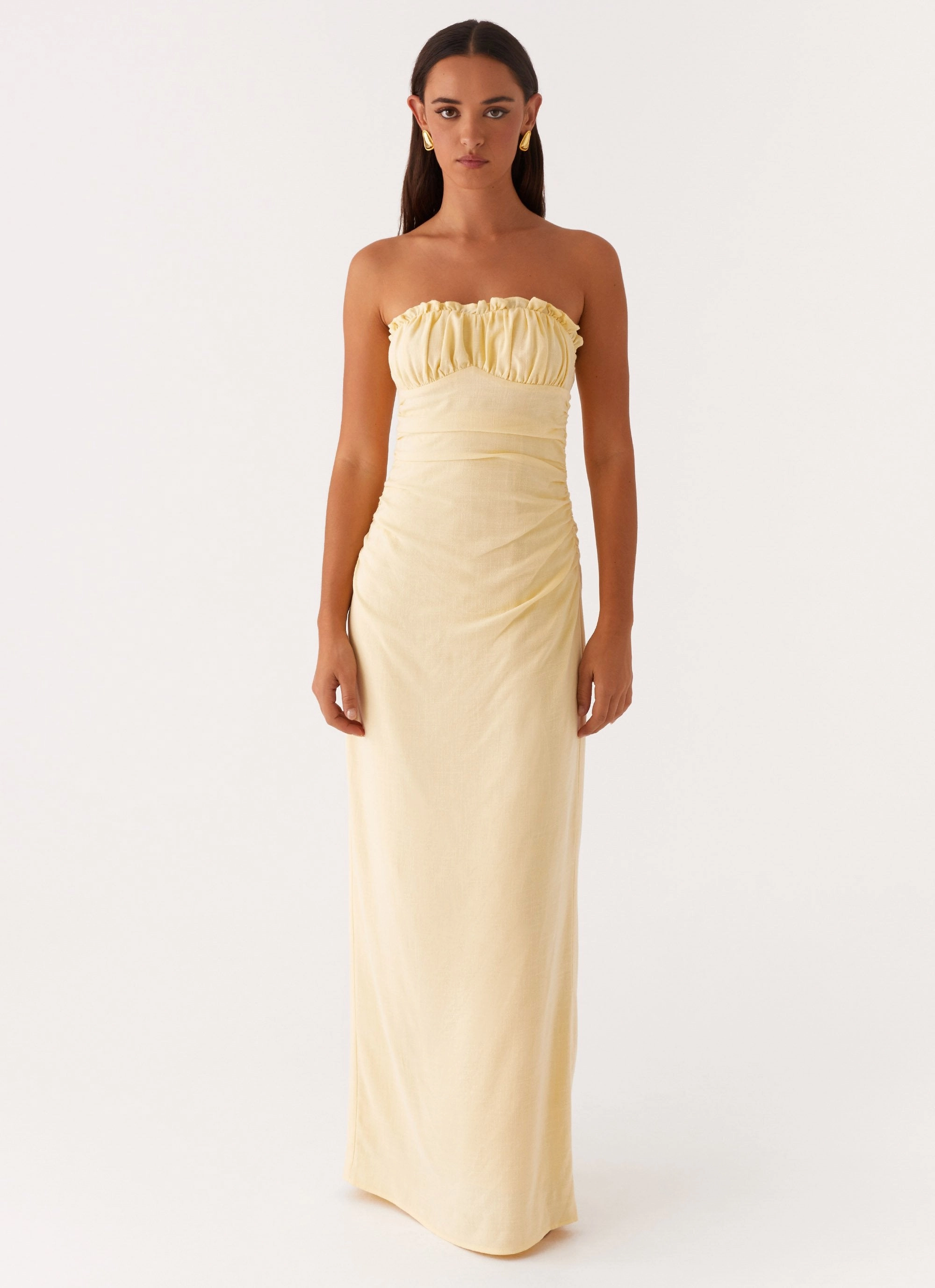 Xena Gathered Maxi Dress - Yellow Pure Vibes Adjustable-Straps