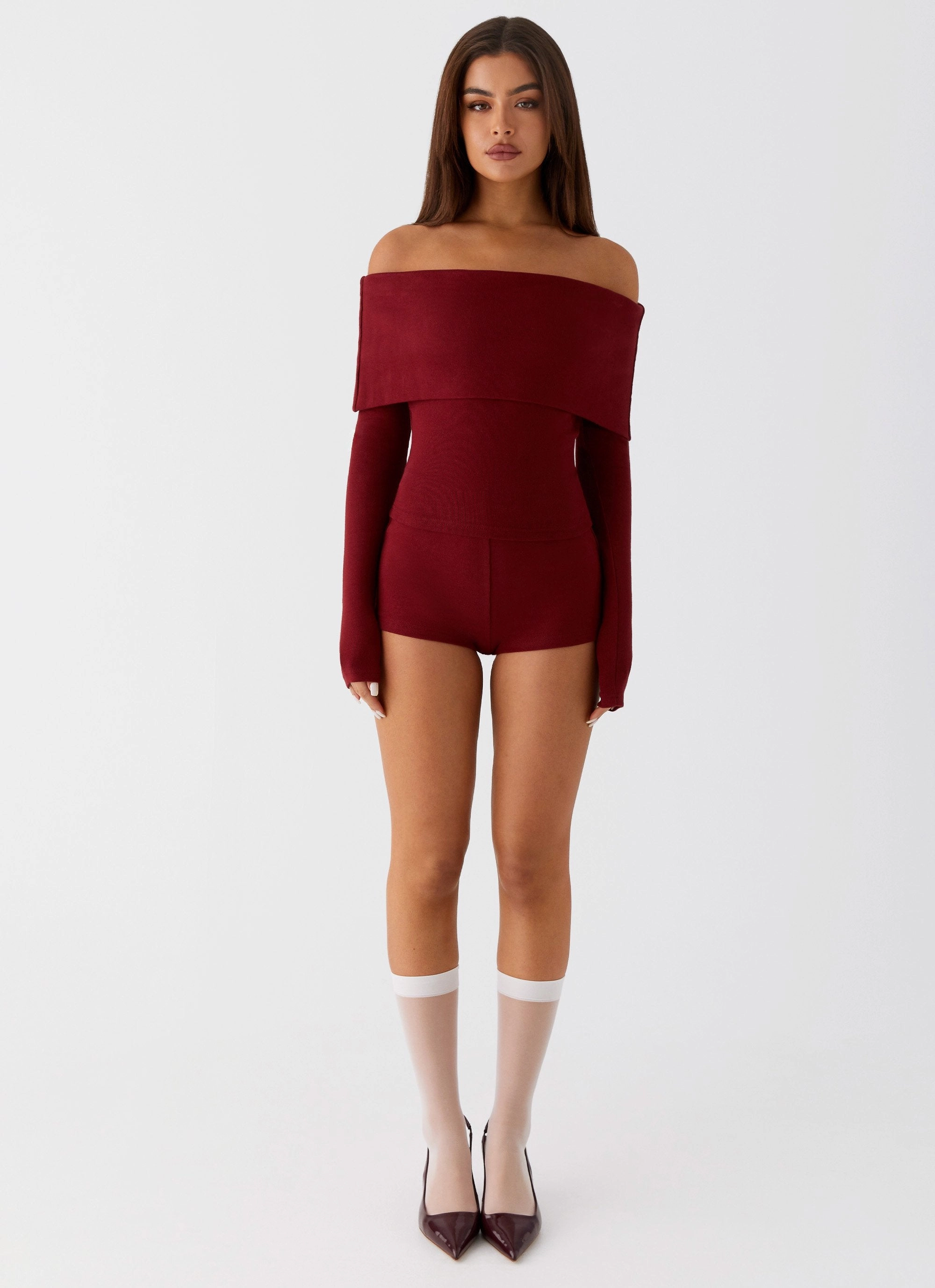 Spectate Mini Shorts - Maroon Tight Waist