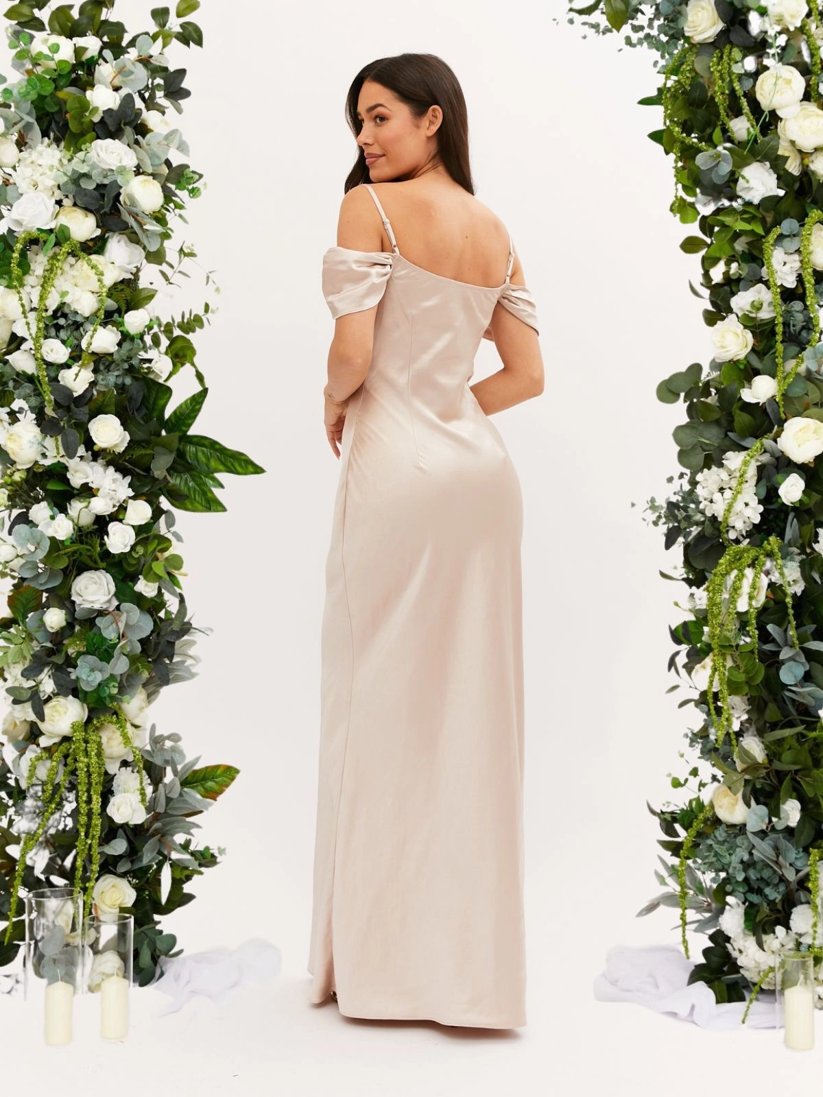 Cowl Neck Maxi Satin Bridesmaid Dress / Champagne Relax Tones Transitional-Wear