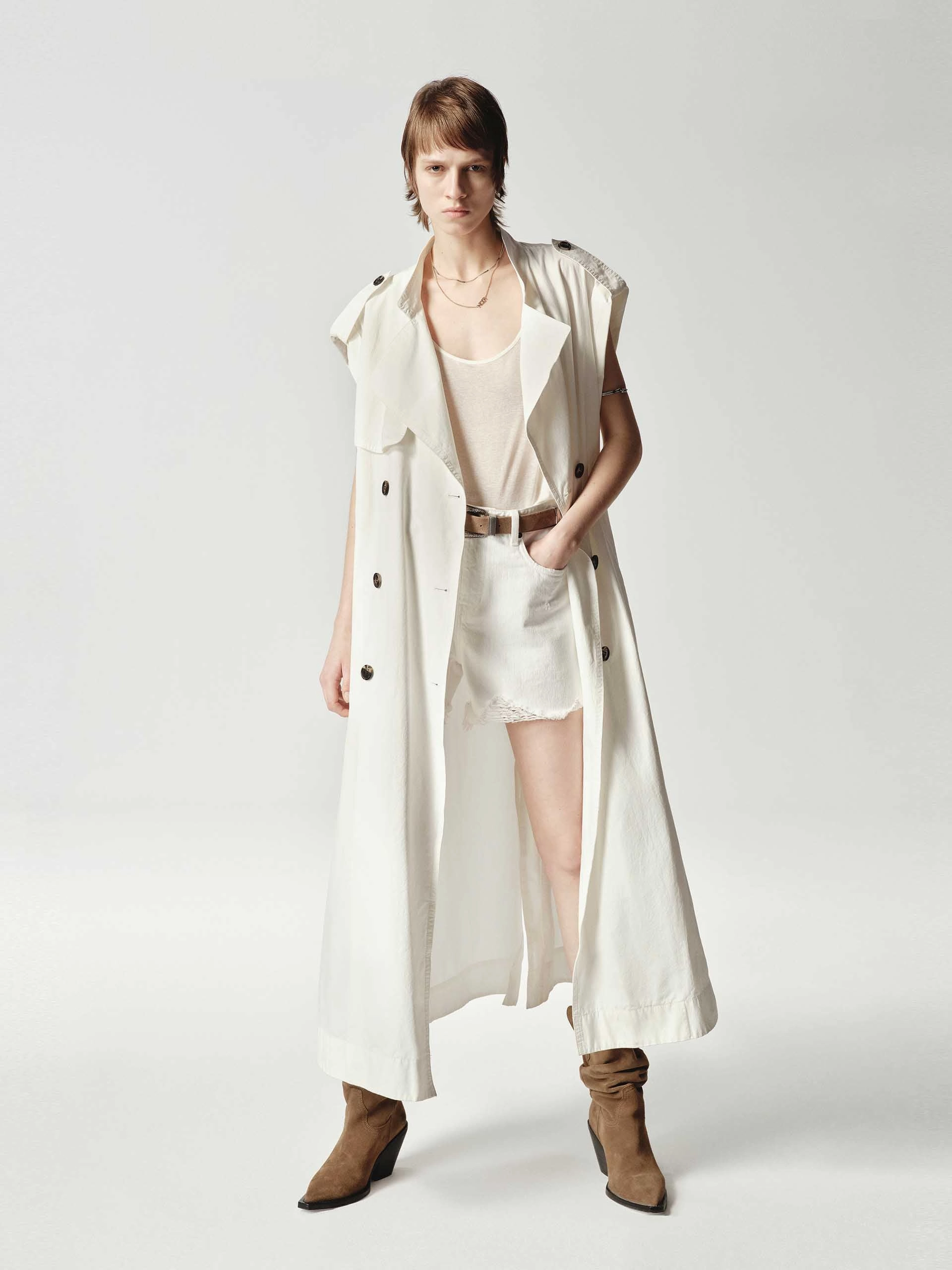 Sleeveless Back Slit Trench Coat WeatherproofZipper
