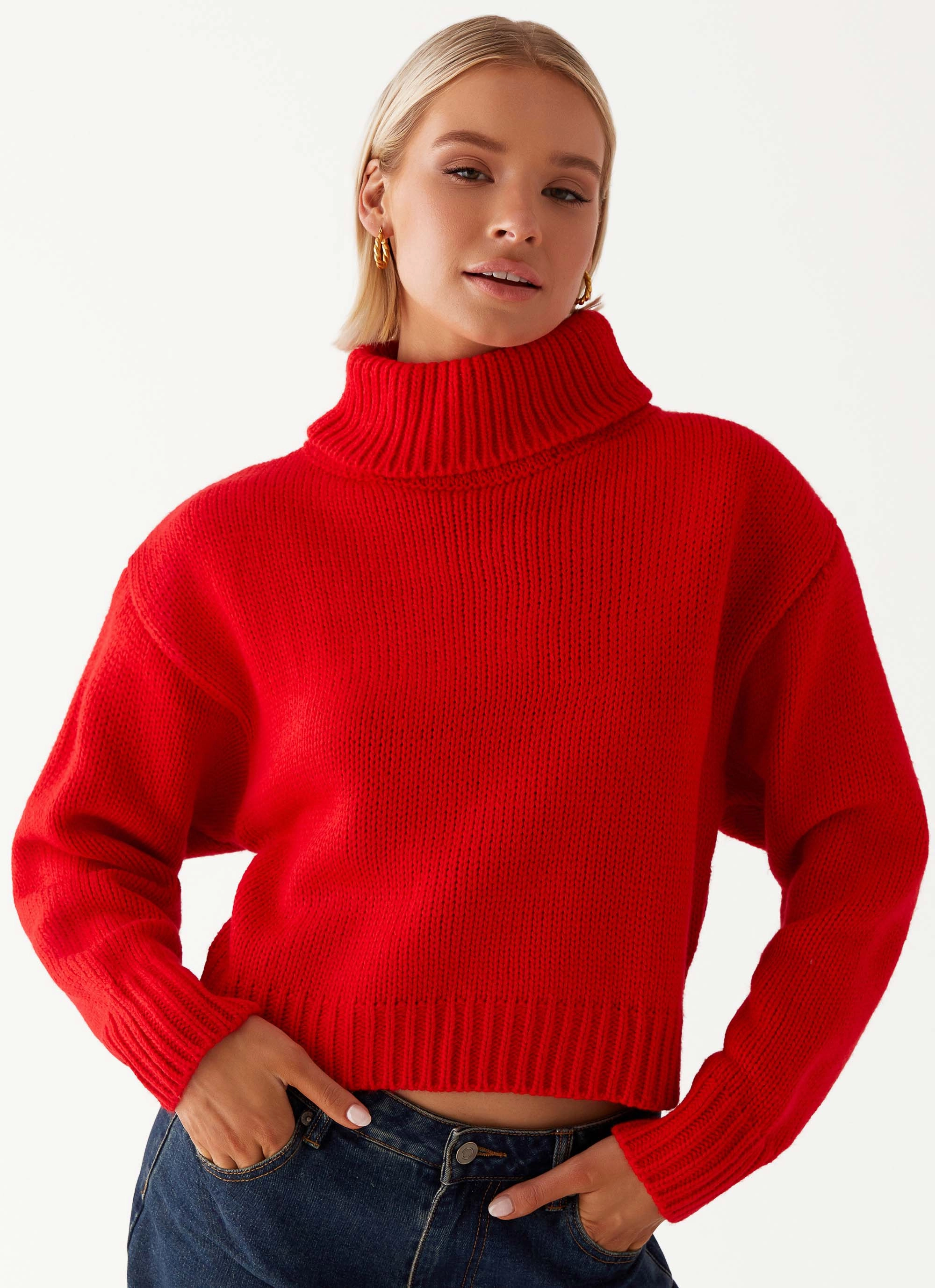 Paint The Town Red Oversized Knit Jumper - Red MoistureWickingTechnology Wind Resistant Coating