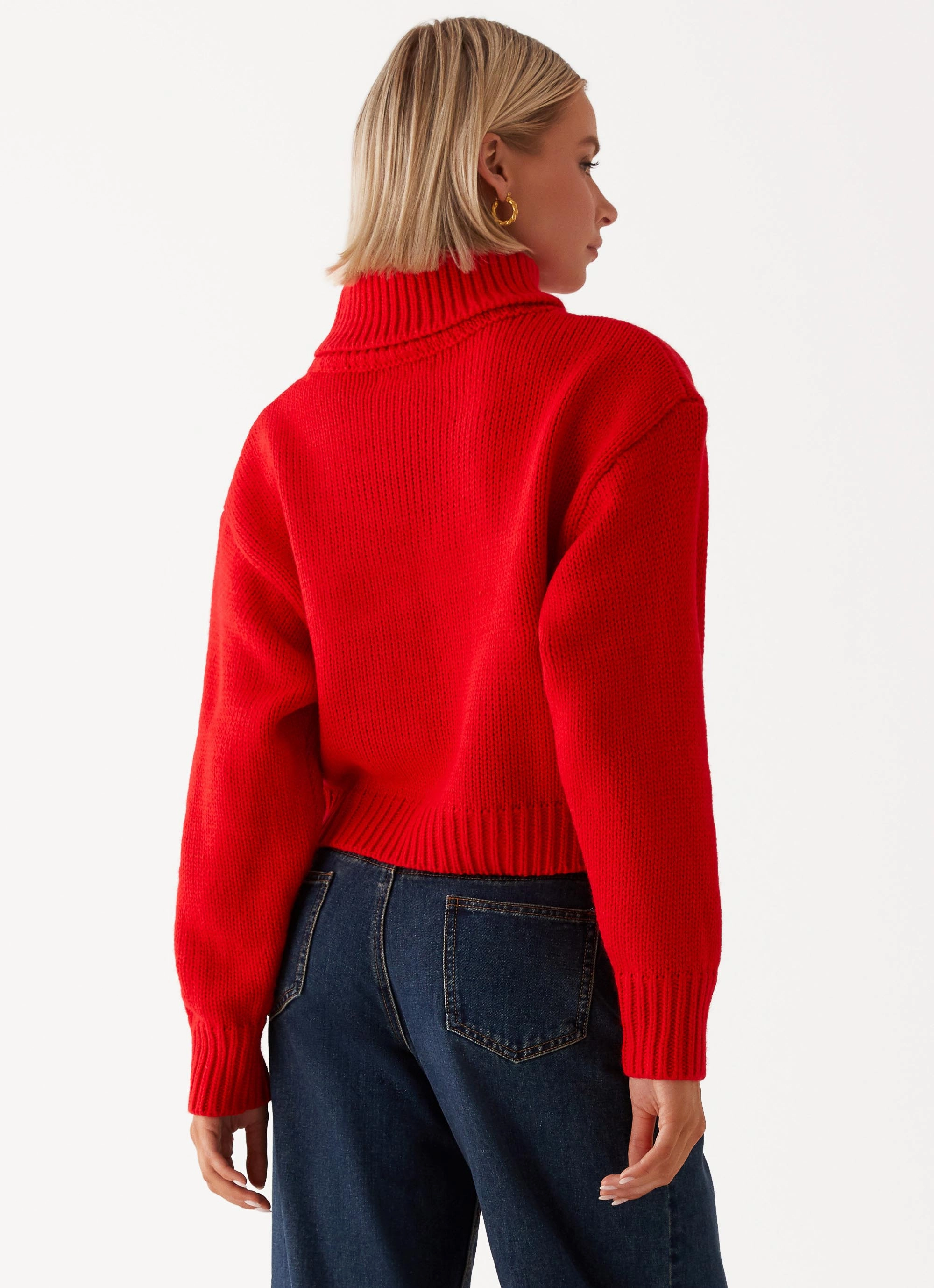 Crisp Detail Paint The Town Red Oversized Knit Jumper - Red