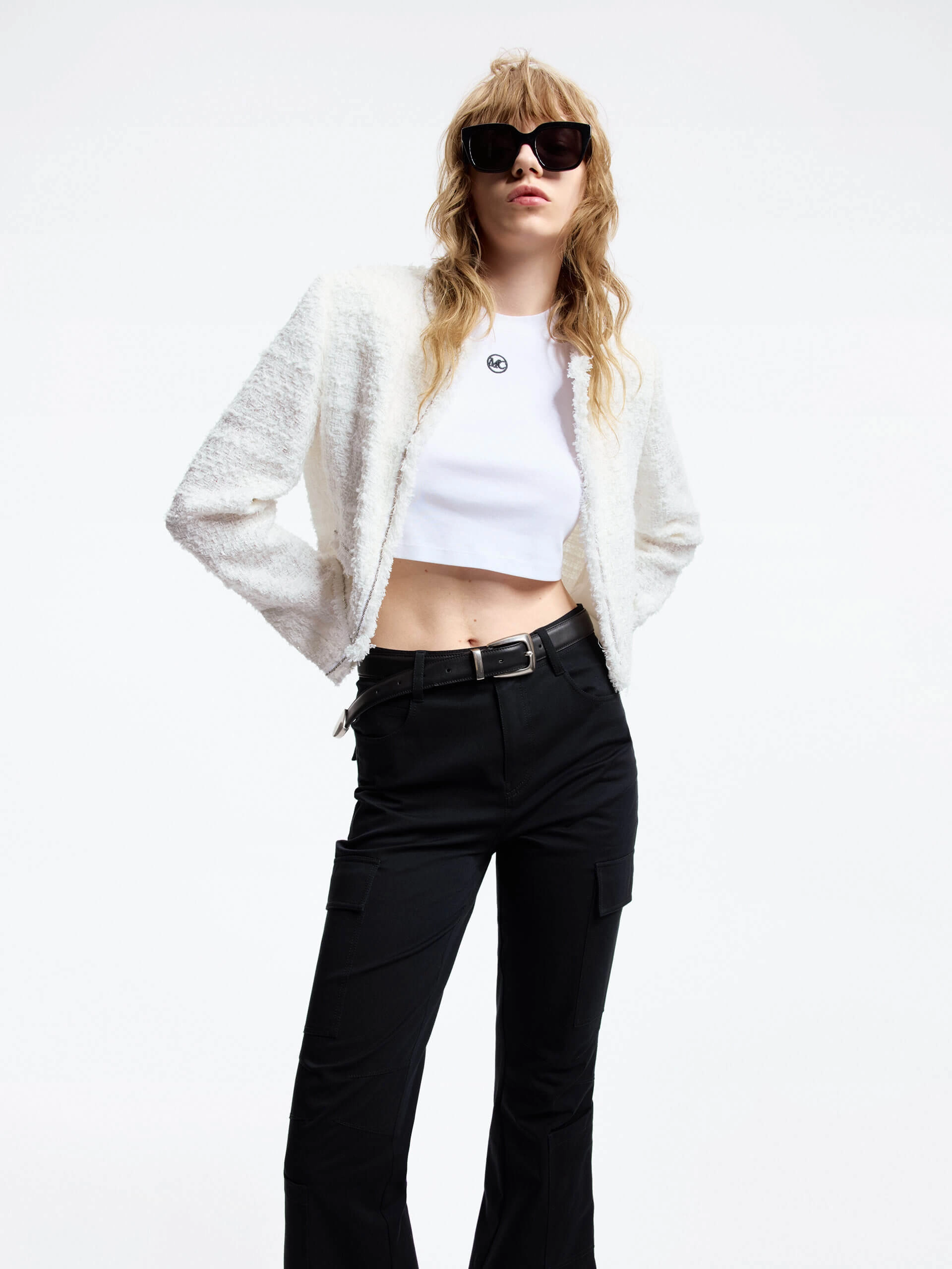 Abrasion Resistant Edging Cropped Tweed Jacket