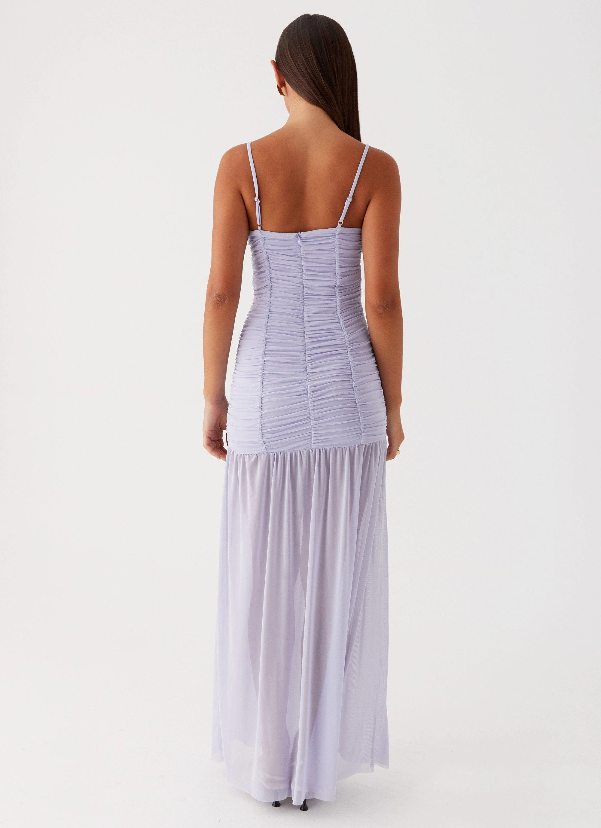 Perfectly Fit Look Gathered Skirt Constance Mesh Maxi Dress - Lavender