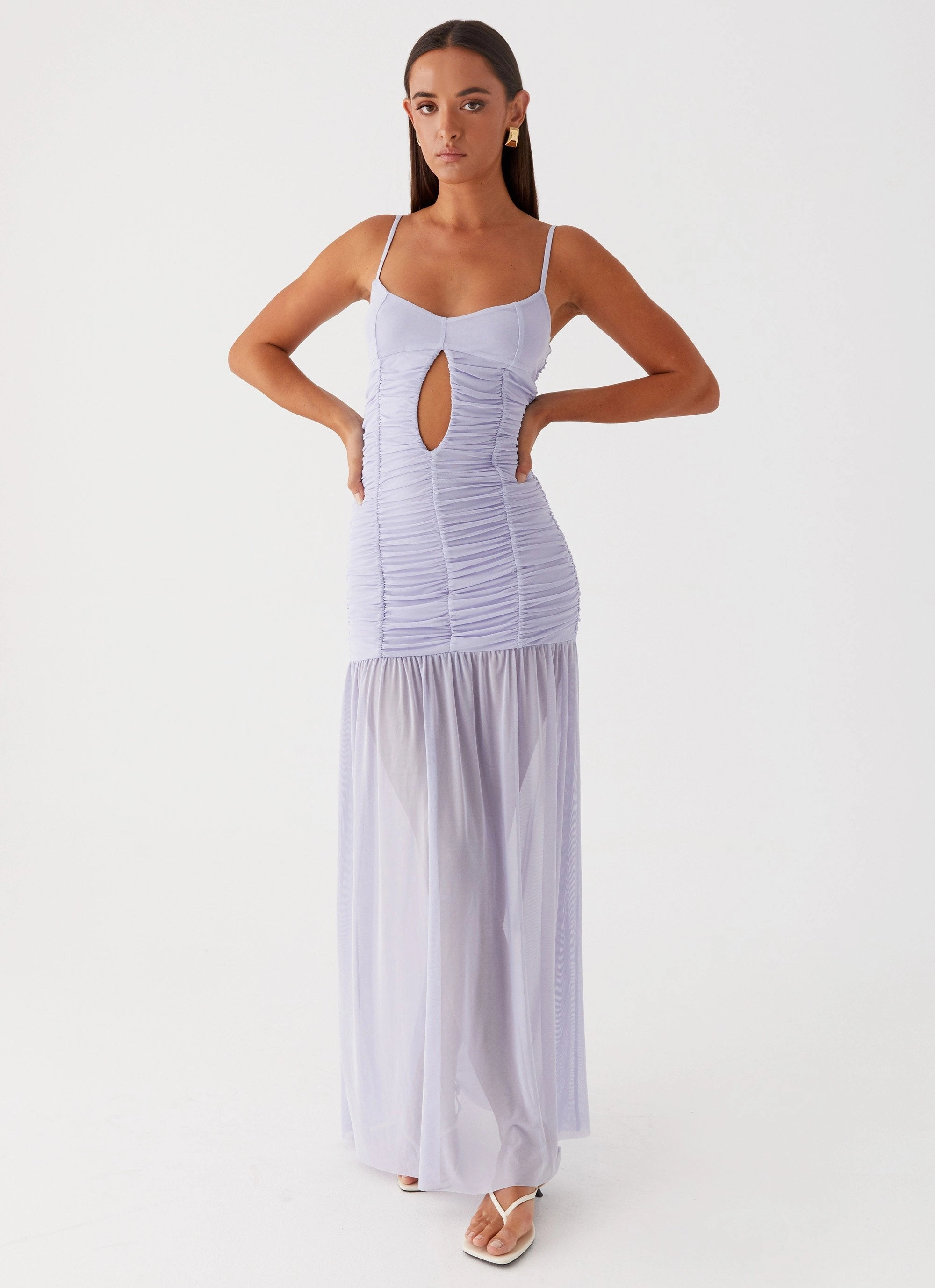Constance Mesh Maxi Dress - Lavender Modern Waist Magnetic-Closure