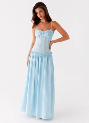 Red Carpet Quick Drying Jacinda Drop Waist Maxi Dress - Blue