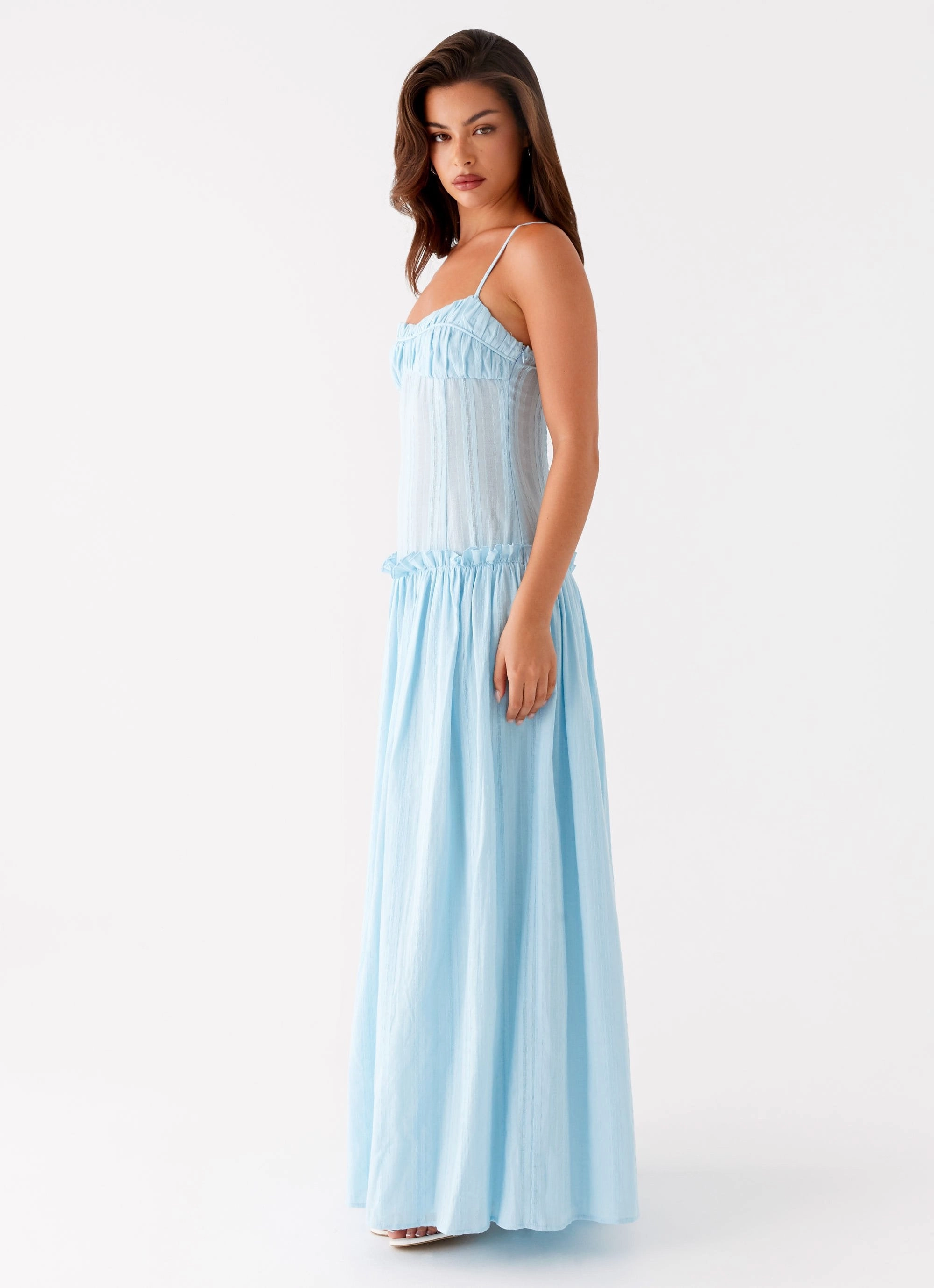 Sharp Style Front-Zip Jacinda Drop Waist Maxi Dress - Blue