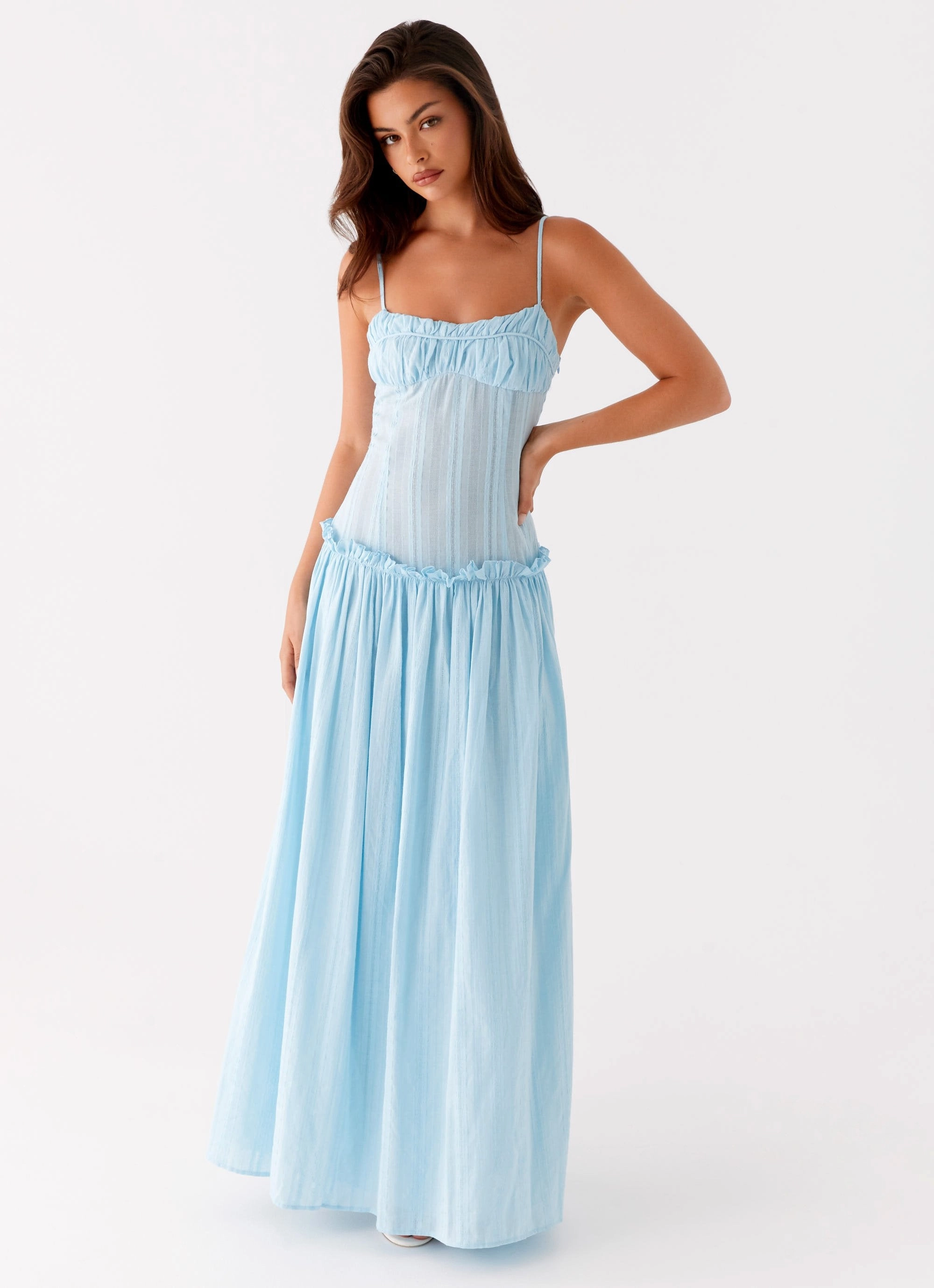 Red Carpet Quick Drying Jacinda Drop Waist Maxi Dress - Blue