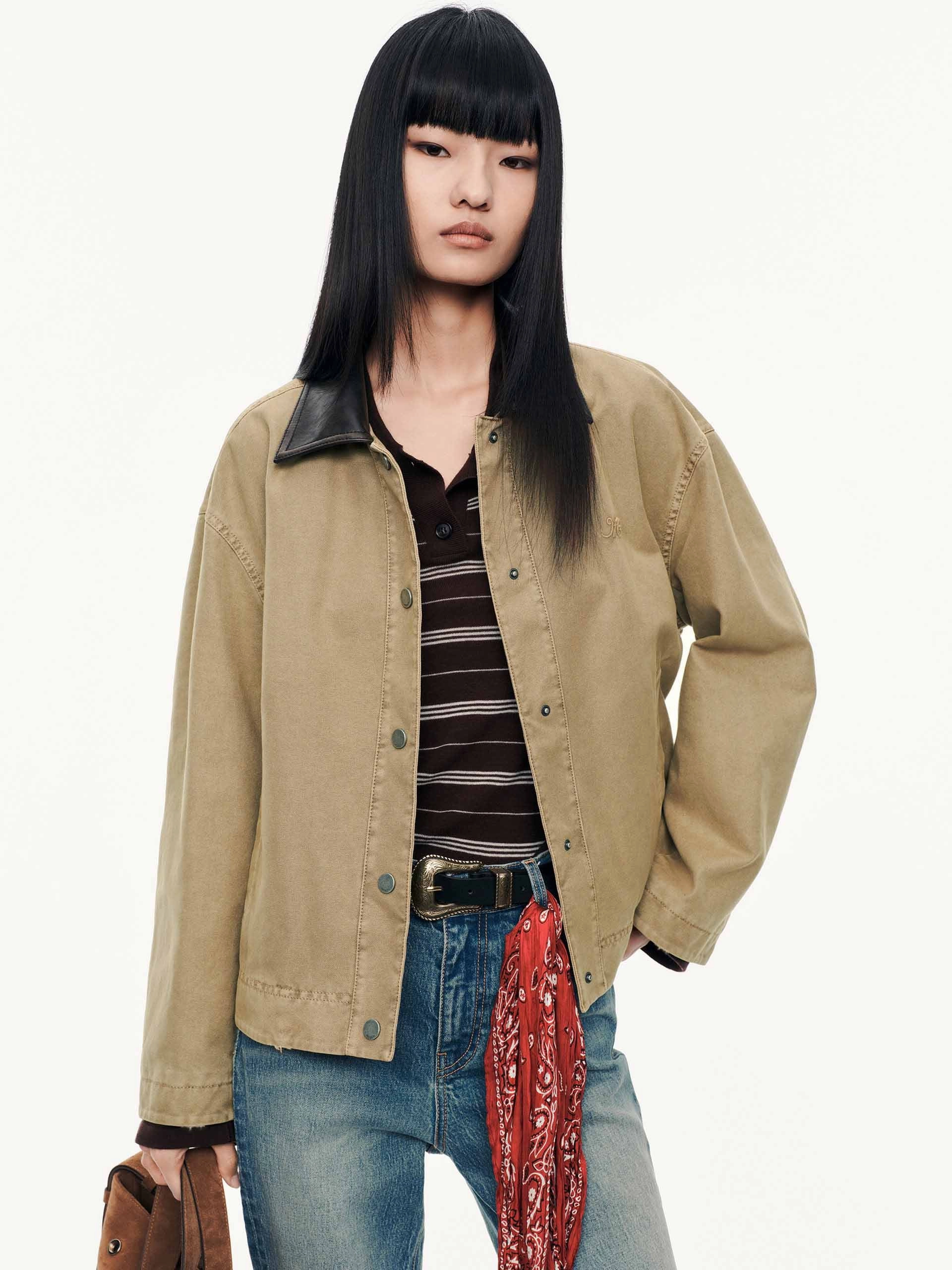 NonRestrictive Cut Contrast Collar Cotton Coat