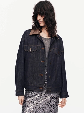 Quick Release Buckle Mechanism No Roll Collar Technology Contrast Cotton Denim Jacket