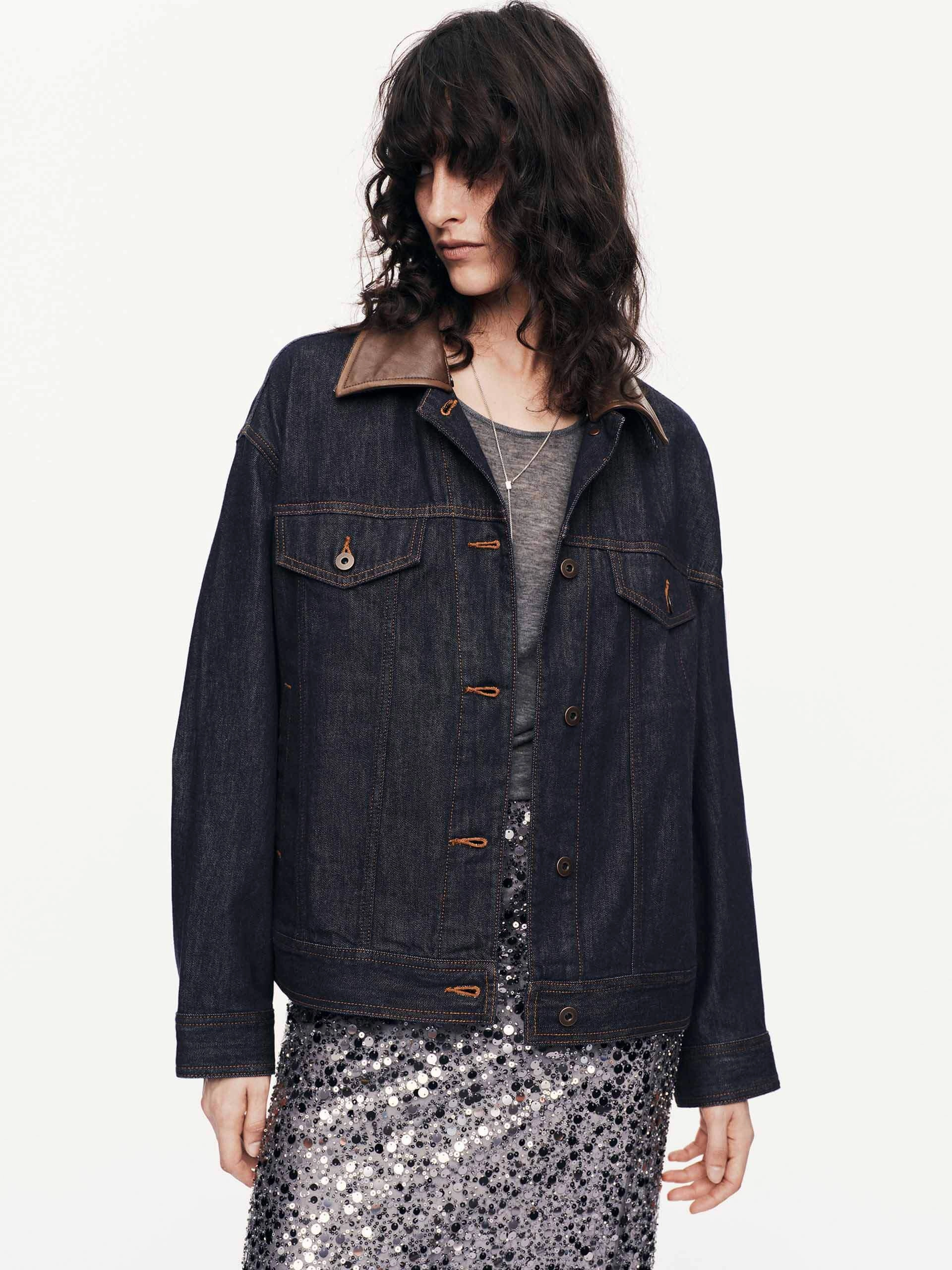 Contrast Cotton Denim Jacket Quick Dry Coating