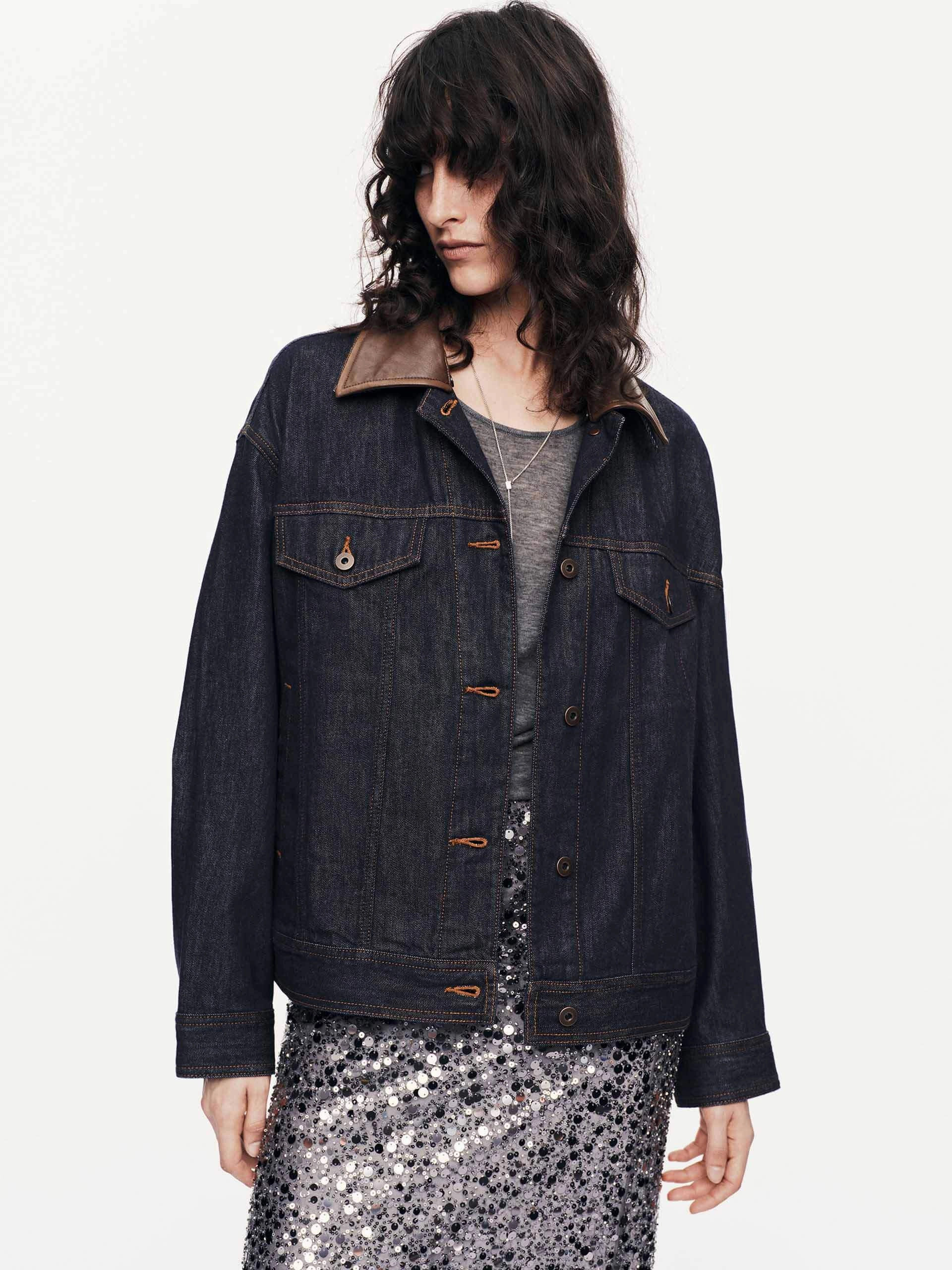 Quick Release Buckle Mechanism No Roll Collar Technology Contrast Cotton Denim Jacket