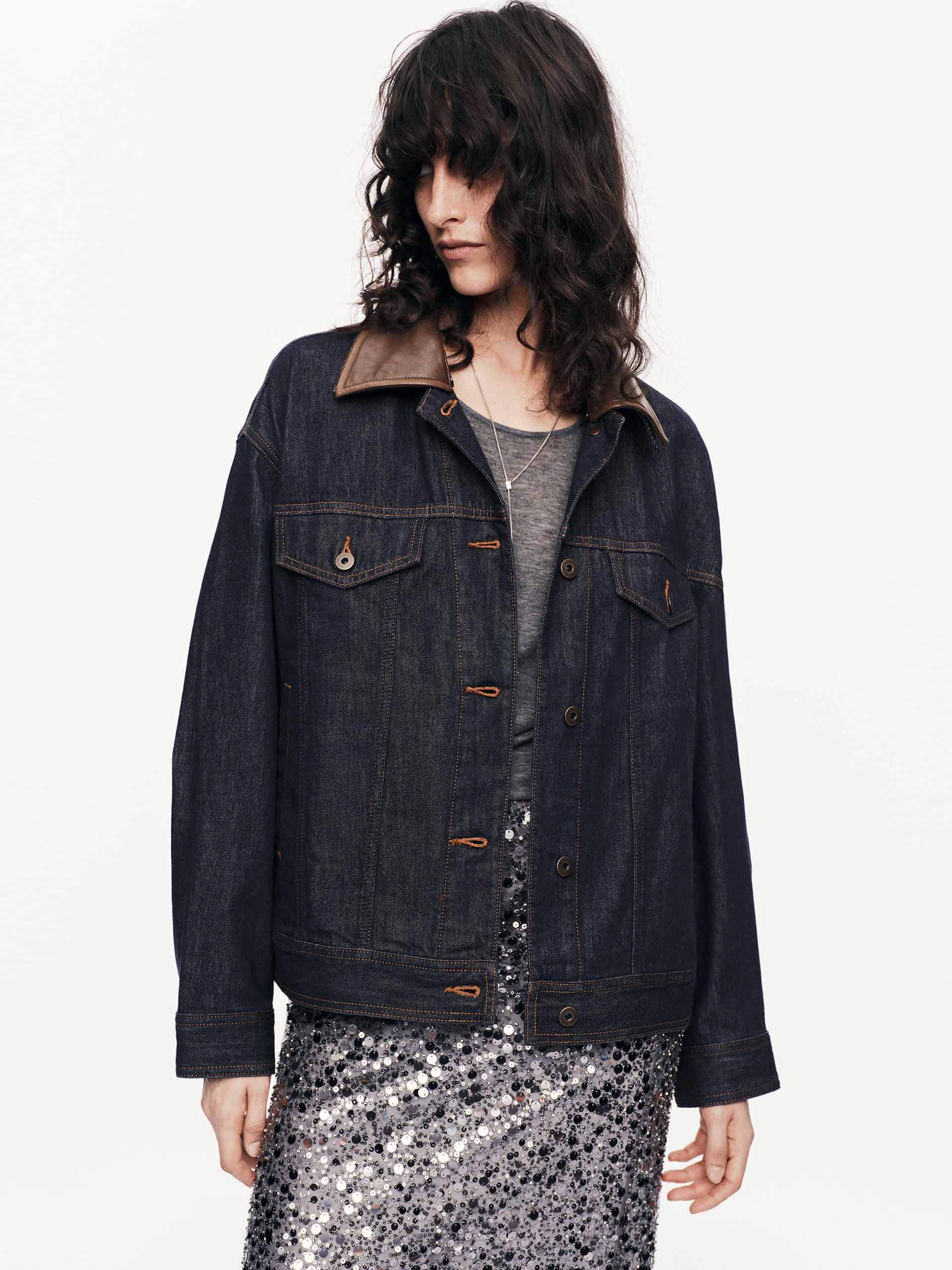 Contrast Cotton Denim Jacket FleeceLined Multi Purpose Layer
