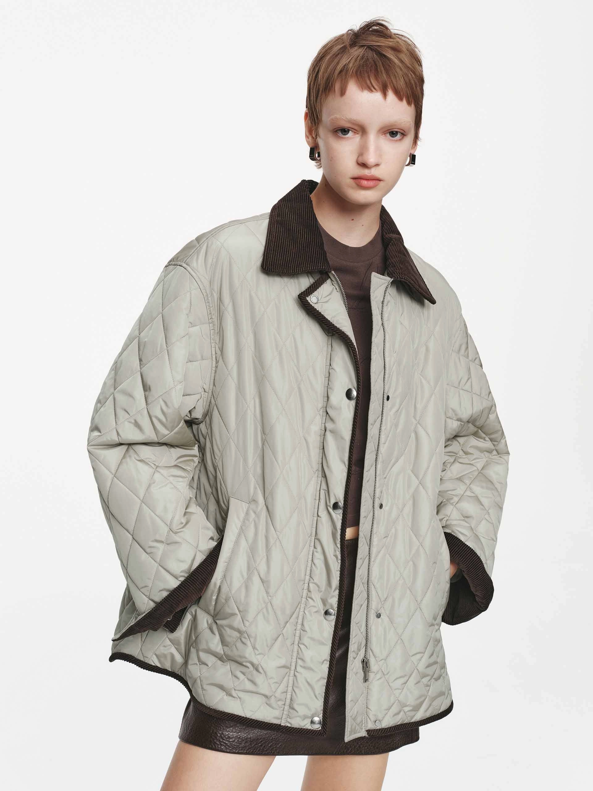 Contrast Detail Quilted Down Jacket Subtle Color Tone