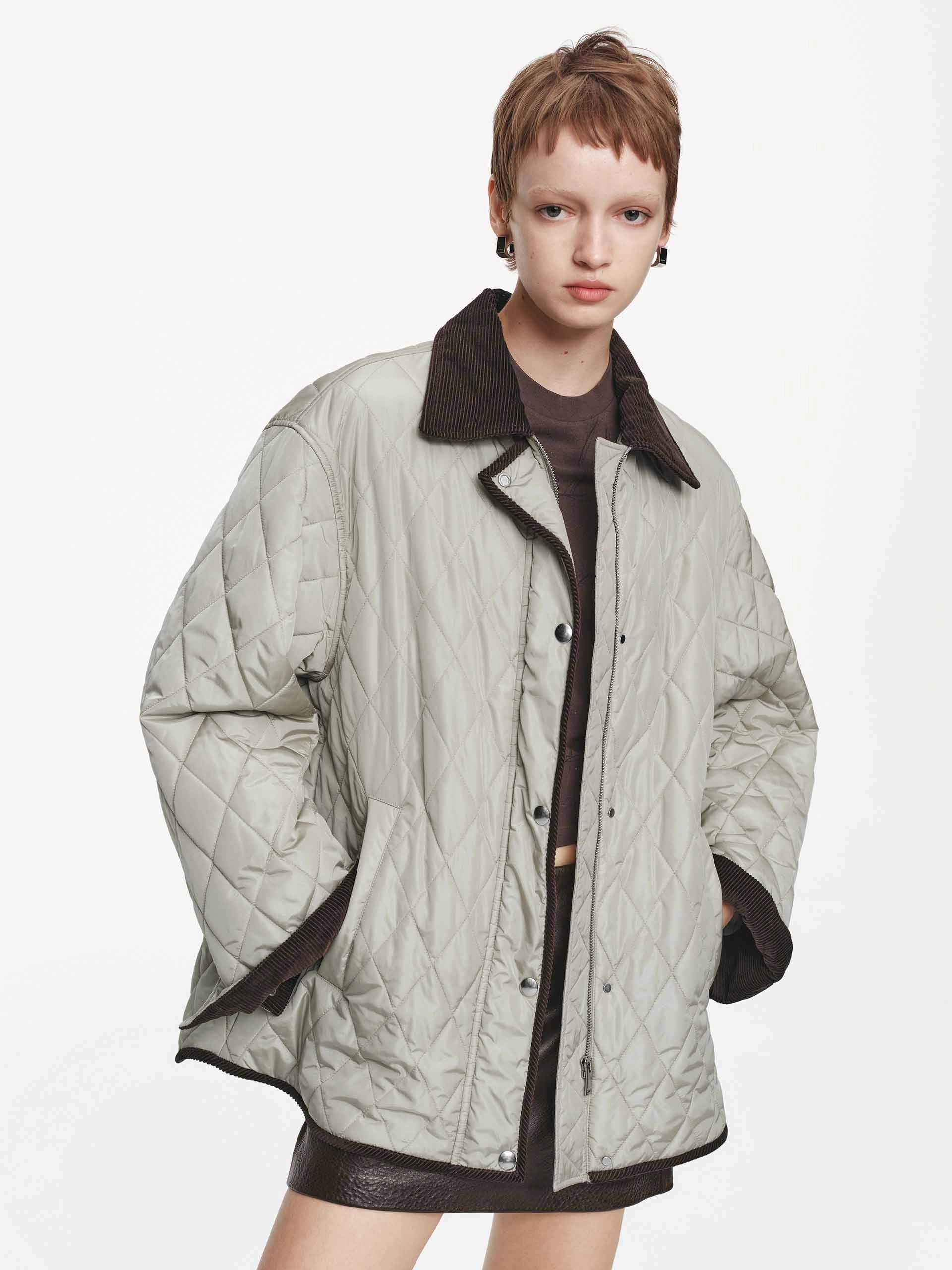 Water Repellent Finish Contrast Detail Quilted Down Jacket