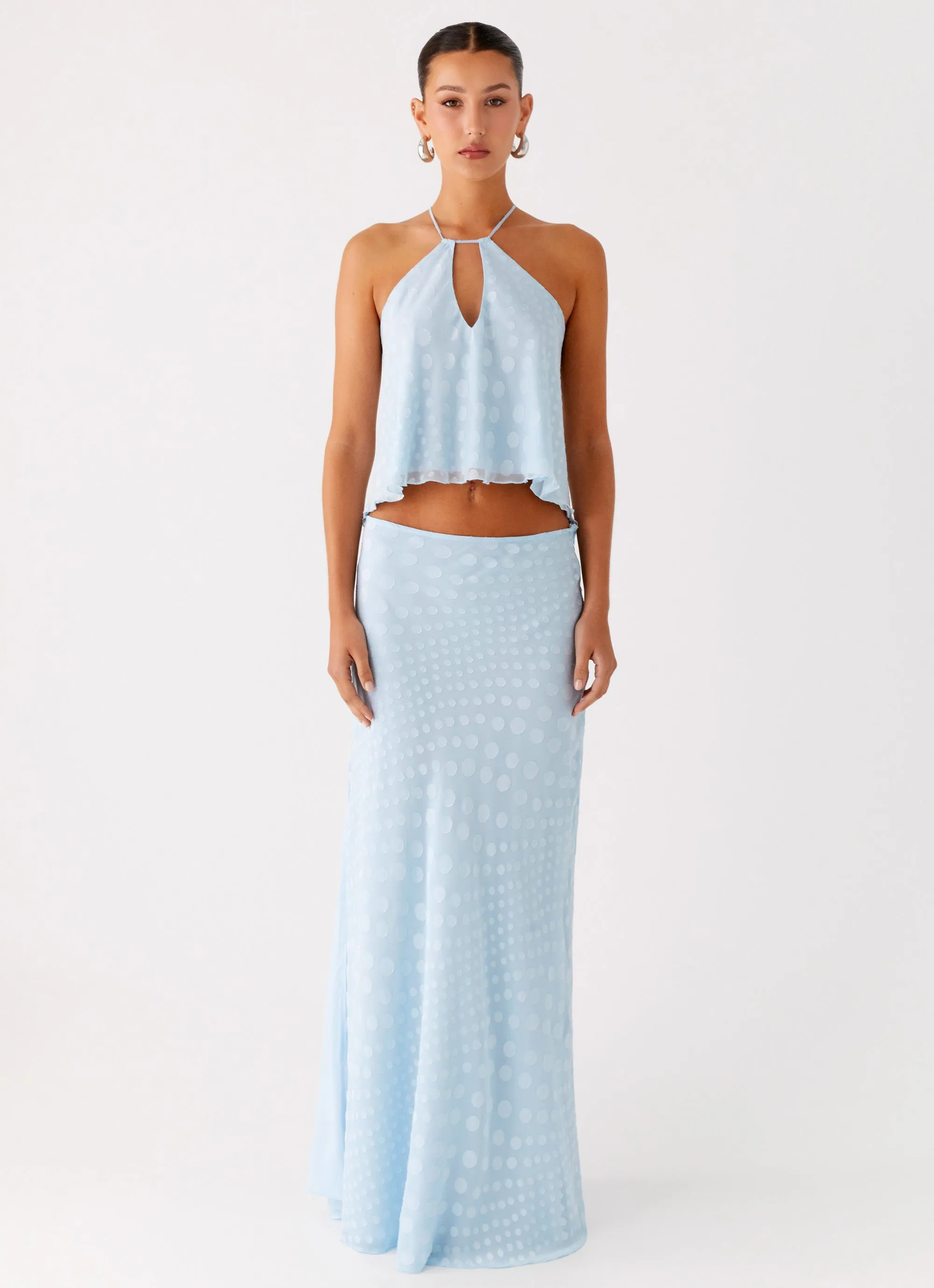Mena Chiffon Spot Maxi Skirt - Blue Classic Touch Curvy Fit