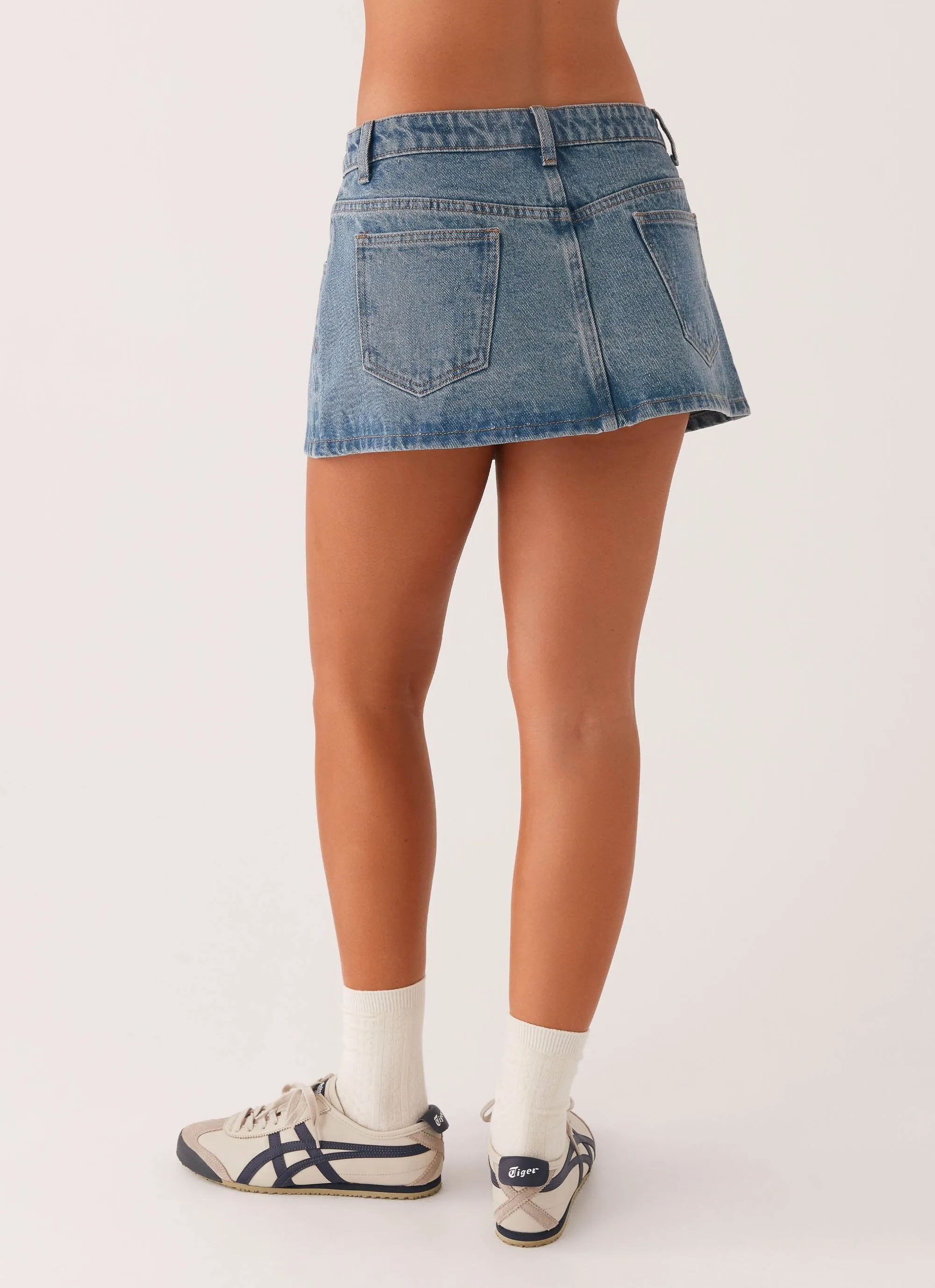 Carrie Denim Mini Skirt - Washed Indigo Waist Defining