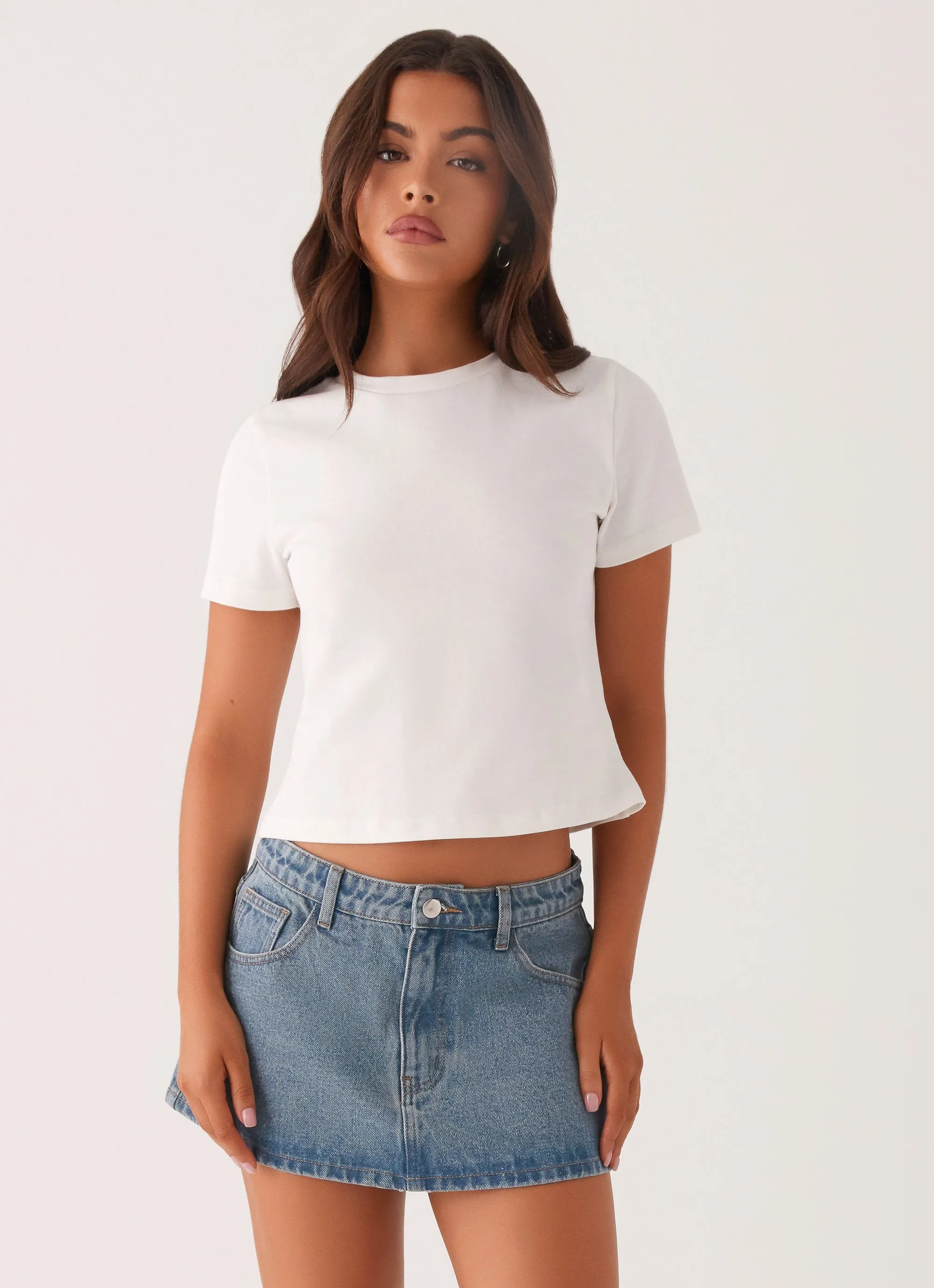 Carrie Denim Mini Skirt - Washed Indigo Innovative Fabric