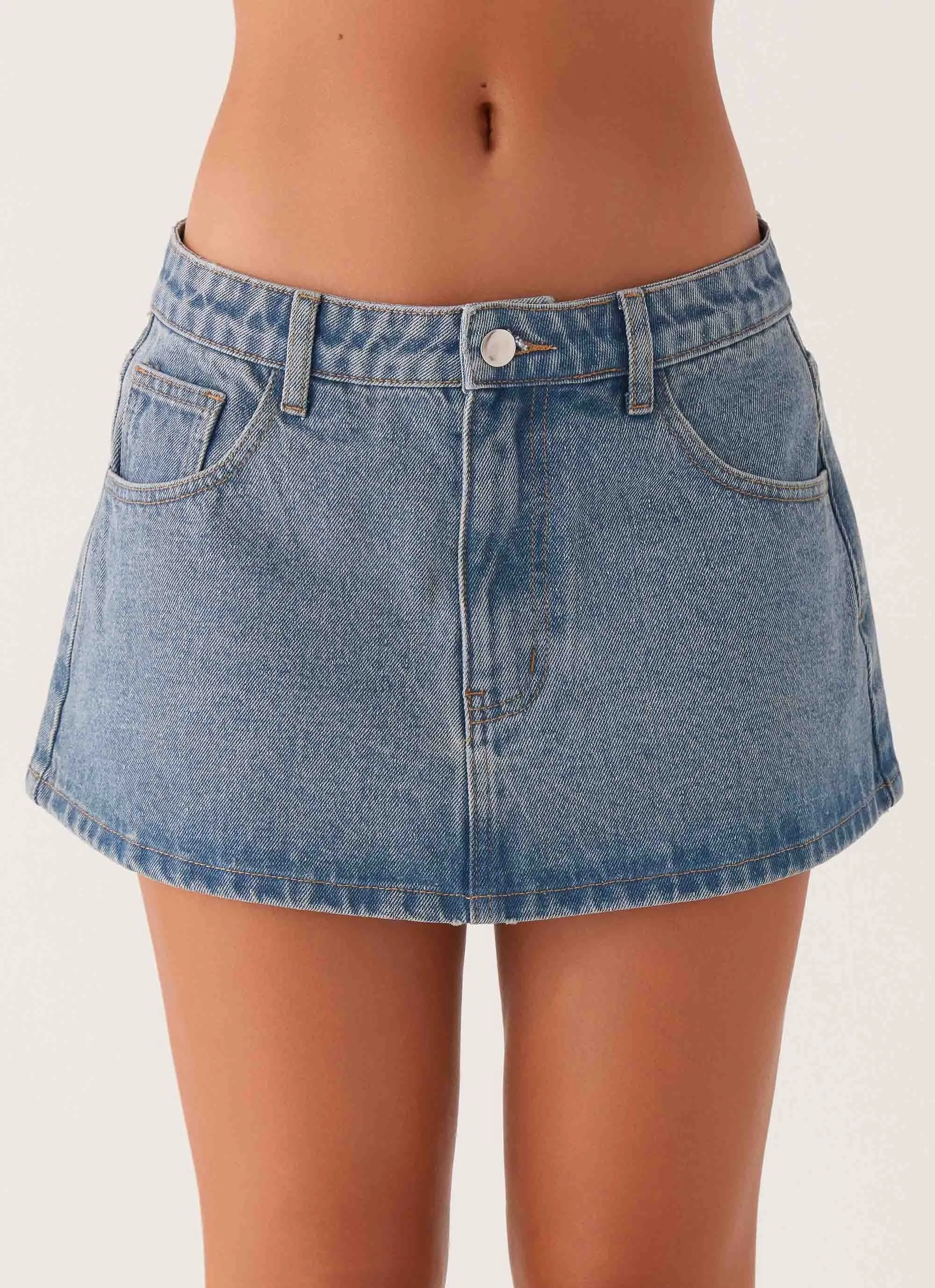 Carrie Denim Mini Skirt - Washed Indigo Formal Event