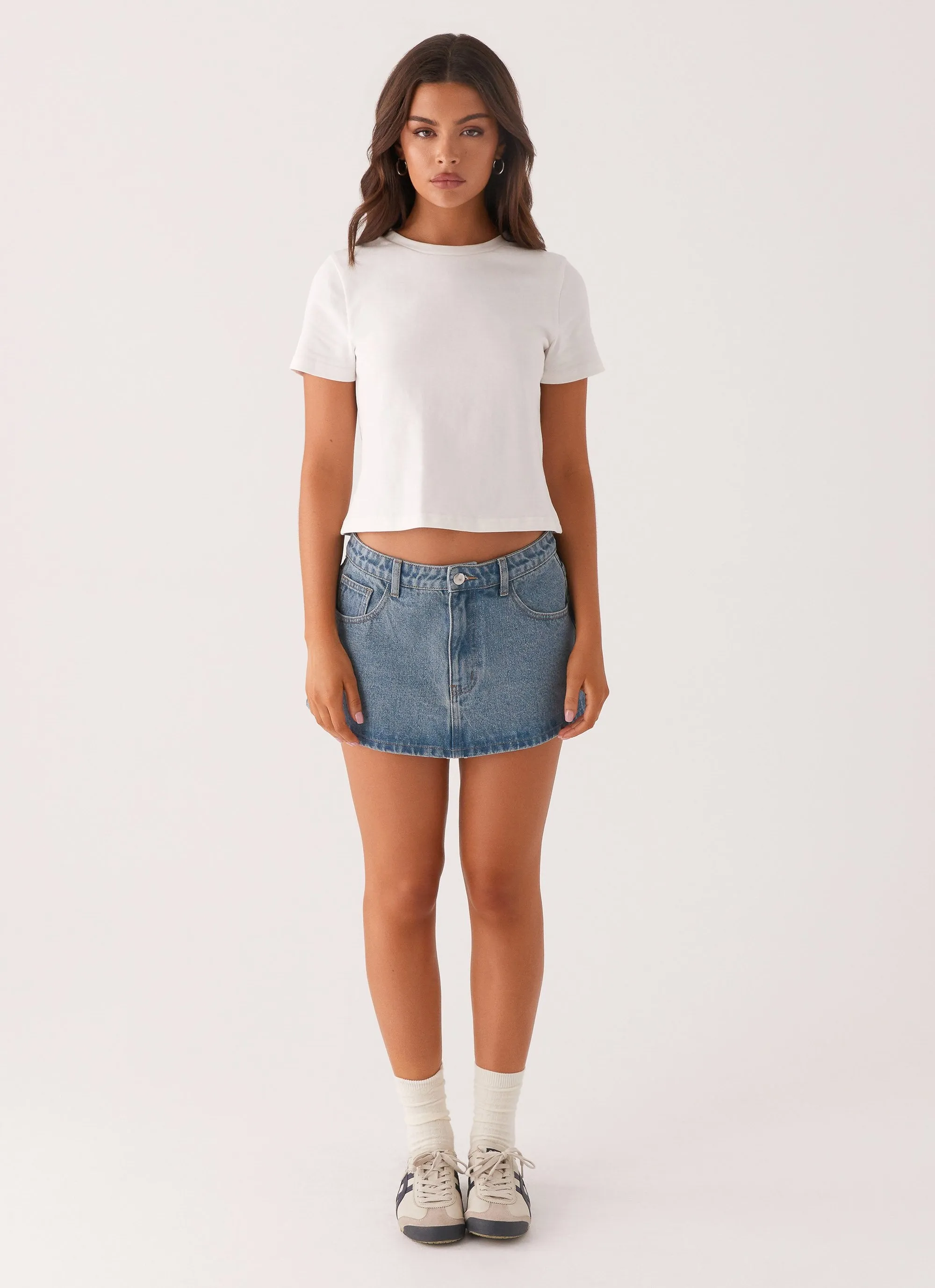 Carrie Denim Mini Skirt - Washed Indigo Quick Dry Technology