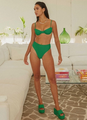 Easy Movement Cut waterproof construction Eternal Summers High Waisted Bikini Bottom - Jade Green