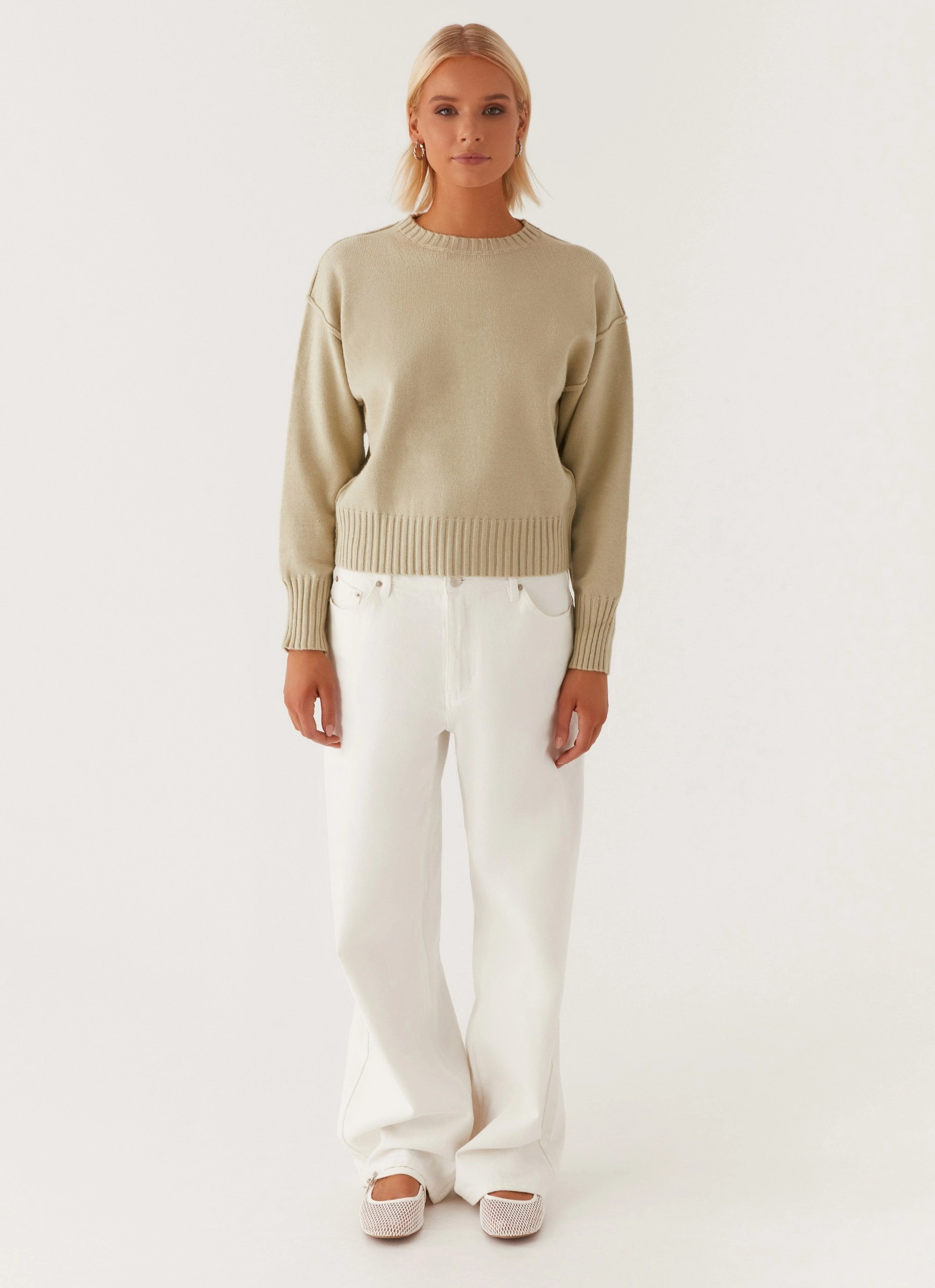 Thelma Oversized Knit Sweater - Pastel Green Full Length Zipper
