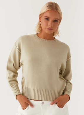 Thelma Oversized Knit Sweater - Pastel Green Temperature Regulating Fabric Water resistant coating