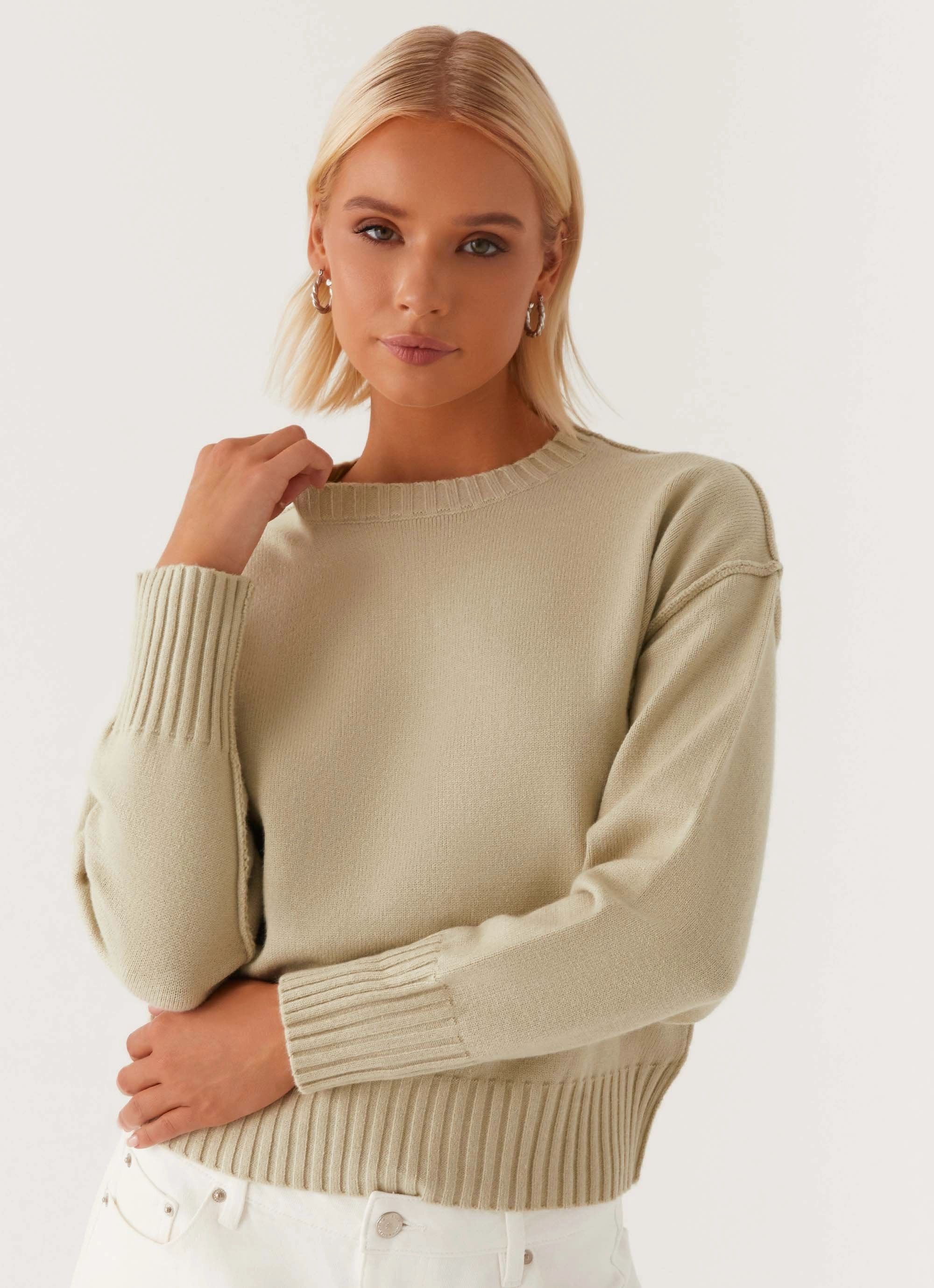AntiSnag Lining Material Ultra Compact Packing Design Thelma Oversized Knit Sweater - Pastel Green