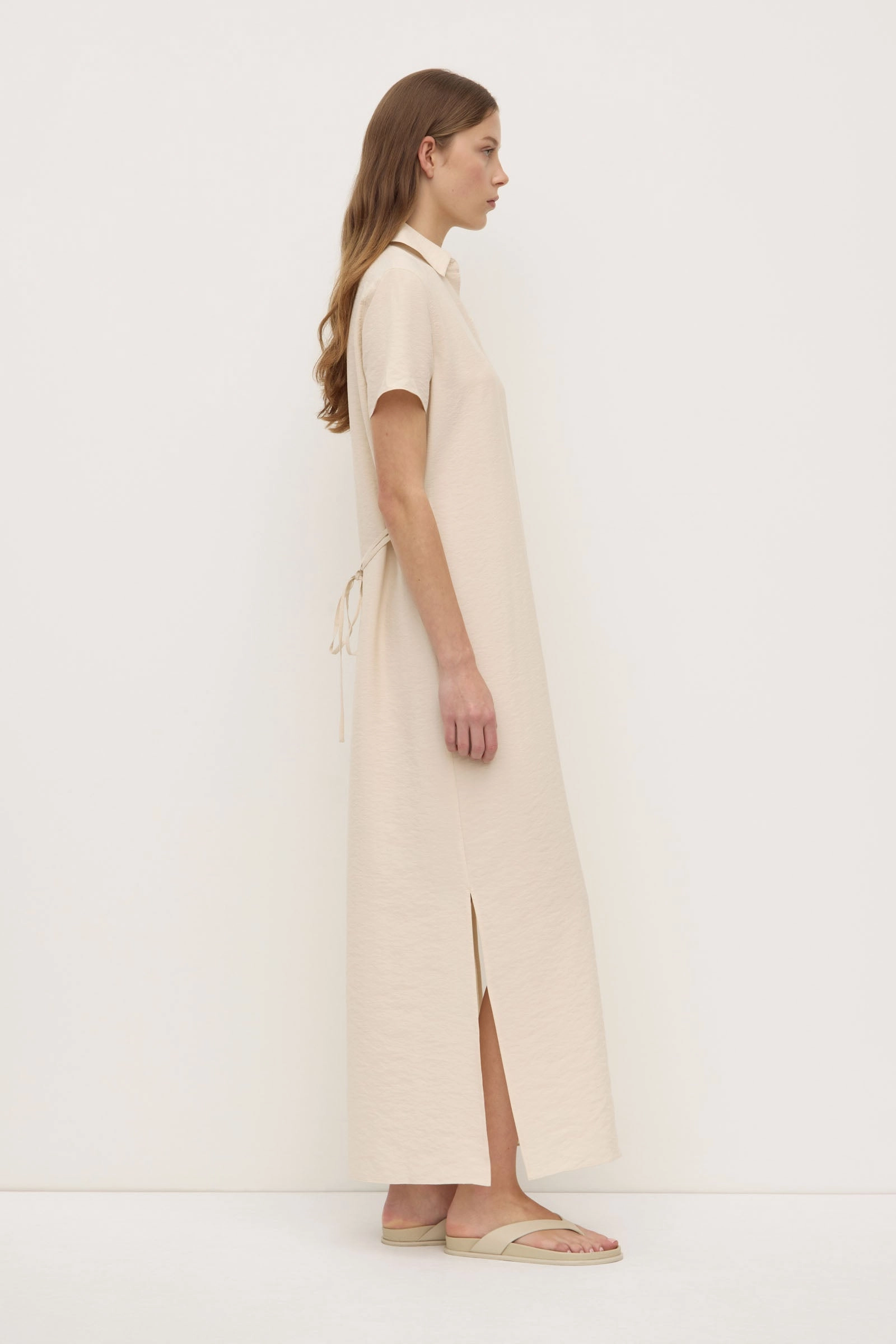 Side Pleats Birthday-Celebration Heather Silk Blend Shirt Dress