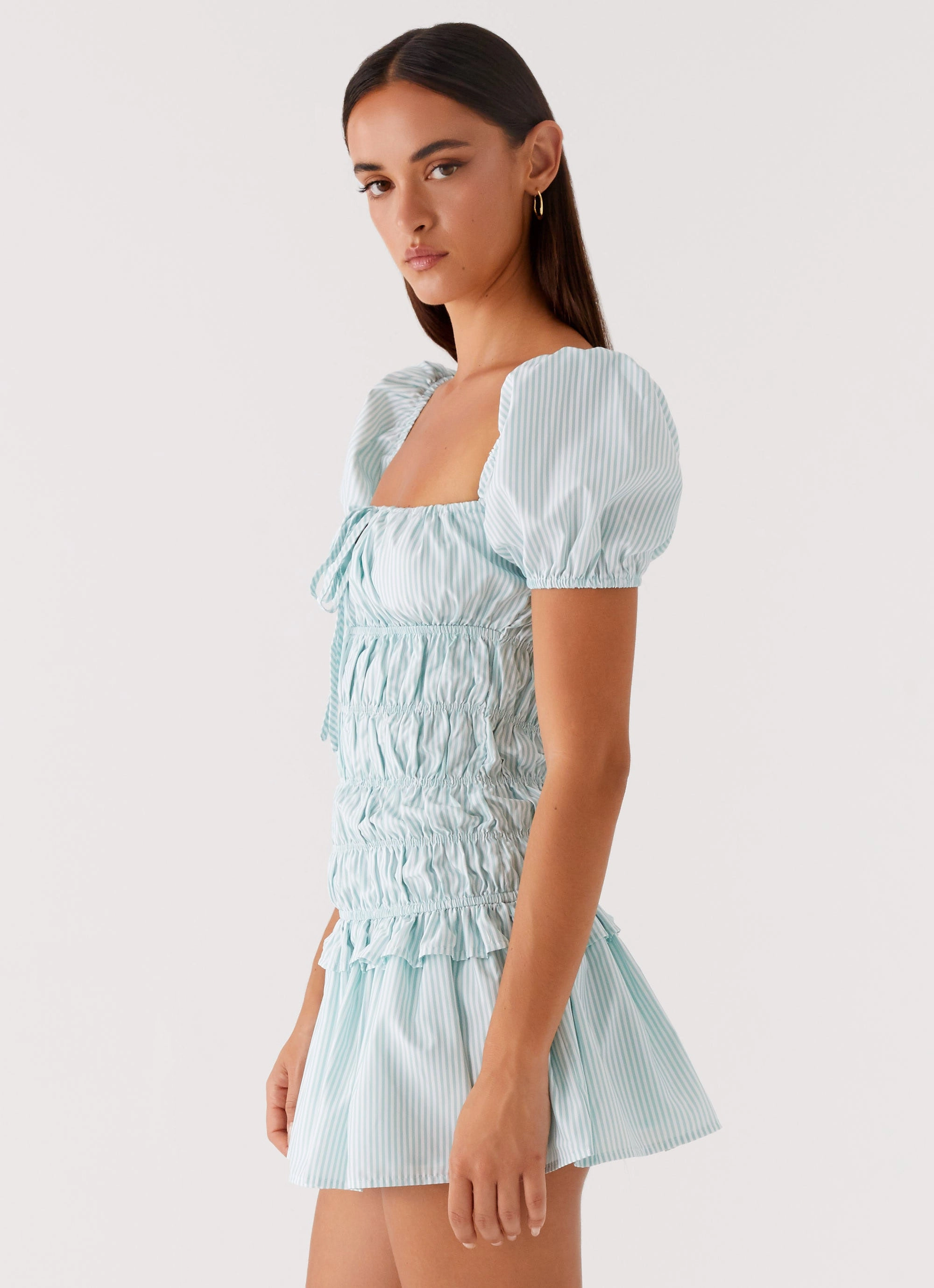 Layering Comfort Yolene Mini Dress - Green Gingham