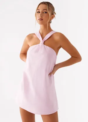 Asymmetrical Cut Keira Linen Mini Dress - Pink