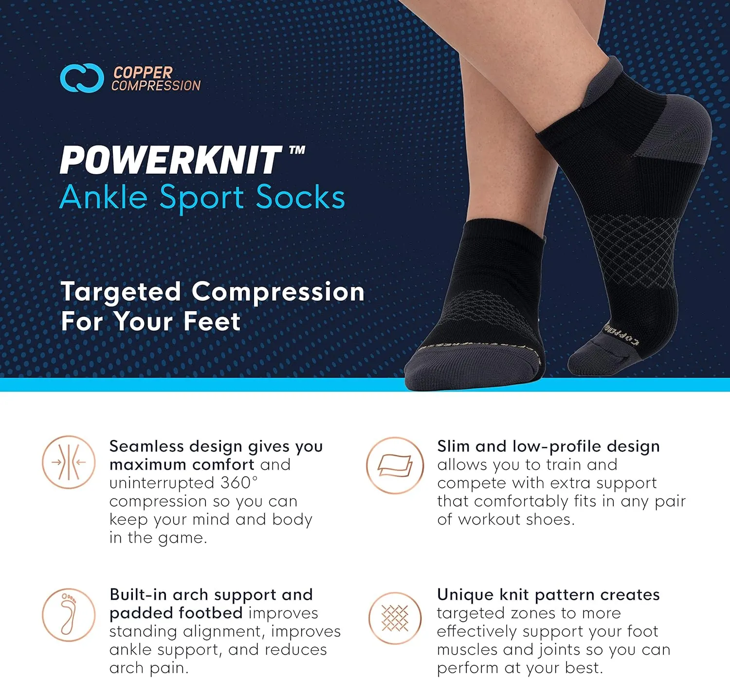 Copper Compression Socks for Women & Men | Powerknit Compression Socks For Running, Cycling & Pain Relief