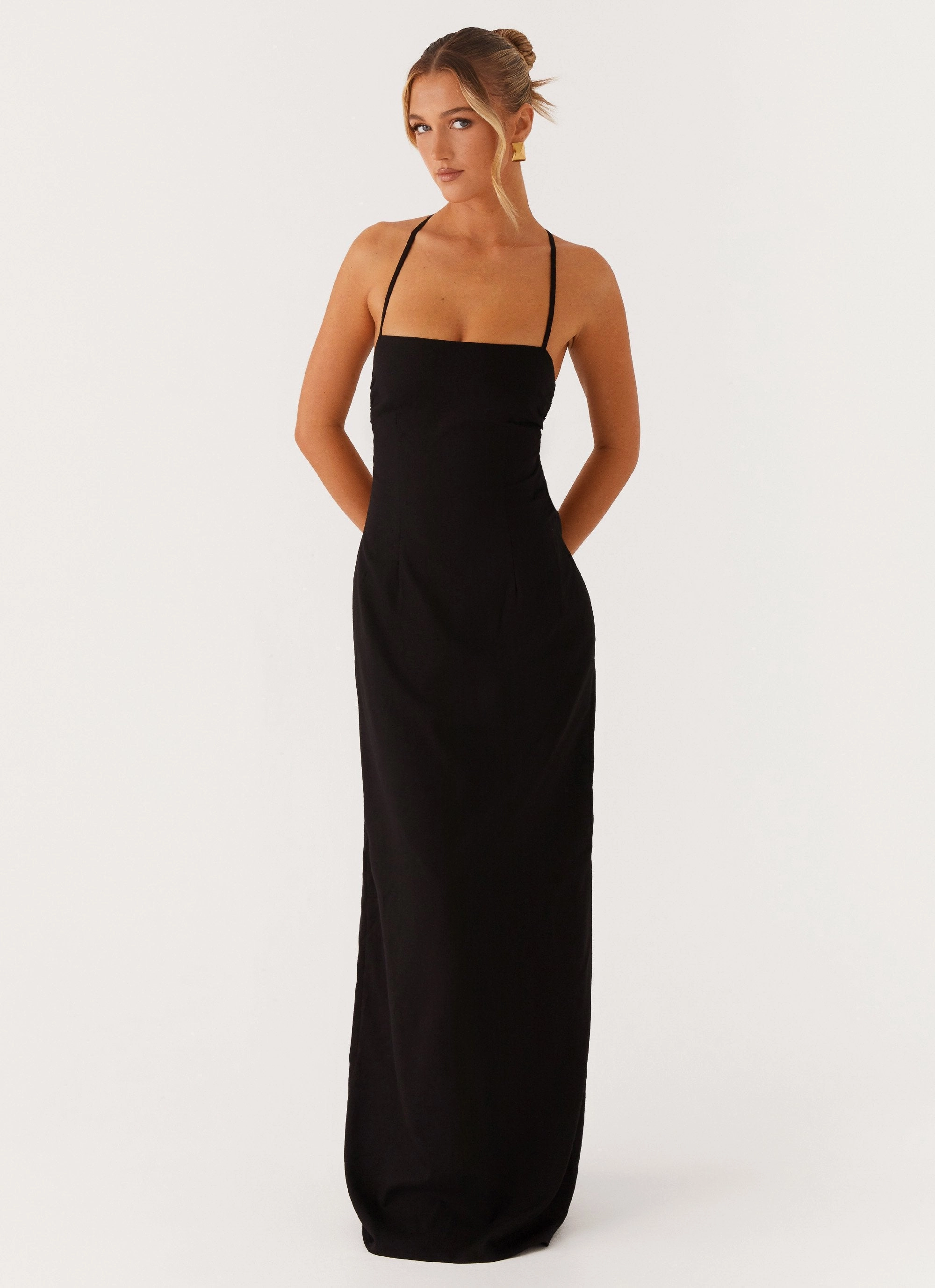 Cora Backless Maxi Dress - Black Silky texture