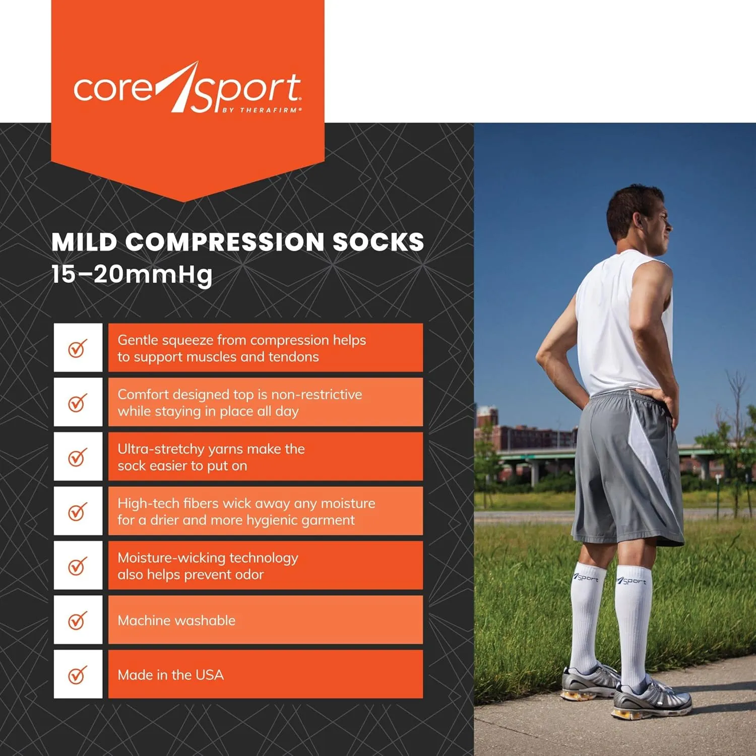 CoreSport Athletic Performance Compression Socks - 15-20mmHg Mild Graduated Compression