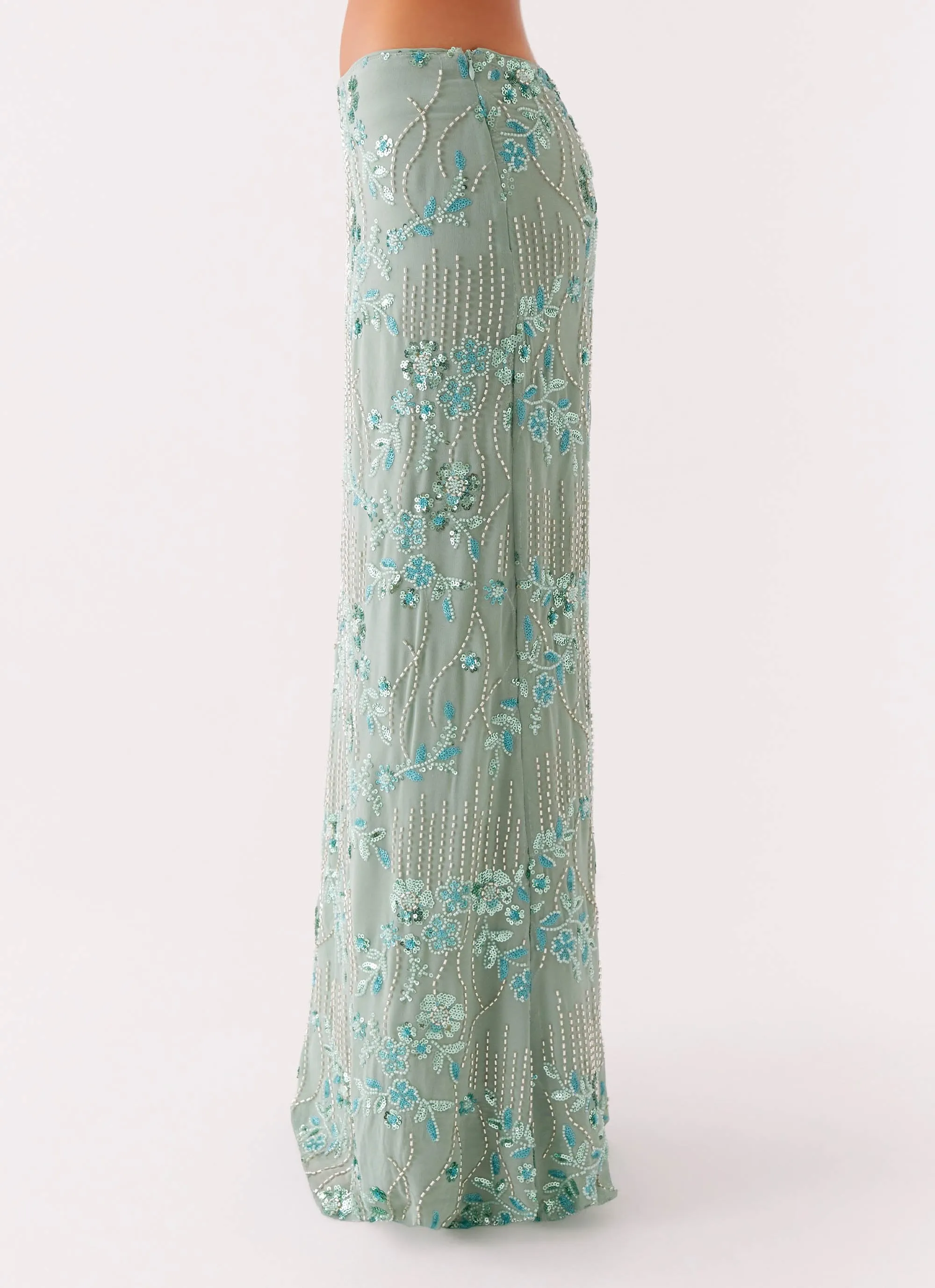 Corinna Low Rise Sequin Maxi Skirt - Mint Weekend Fashion hypoallergenic material